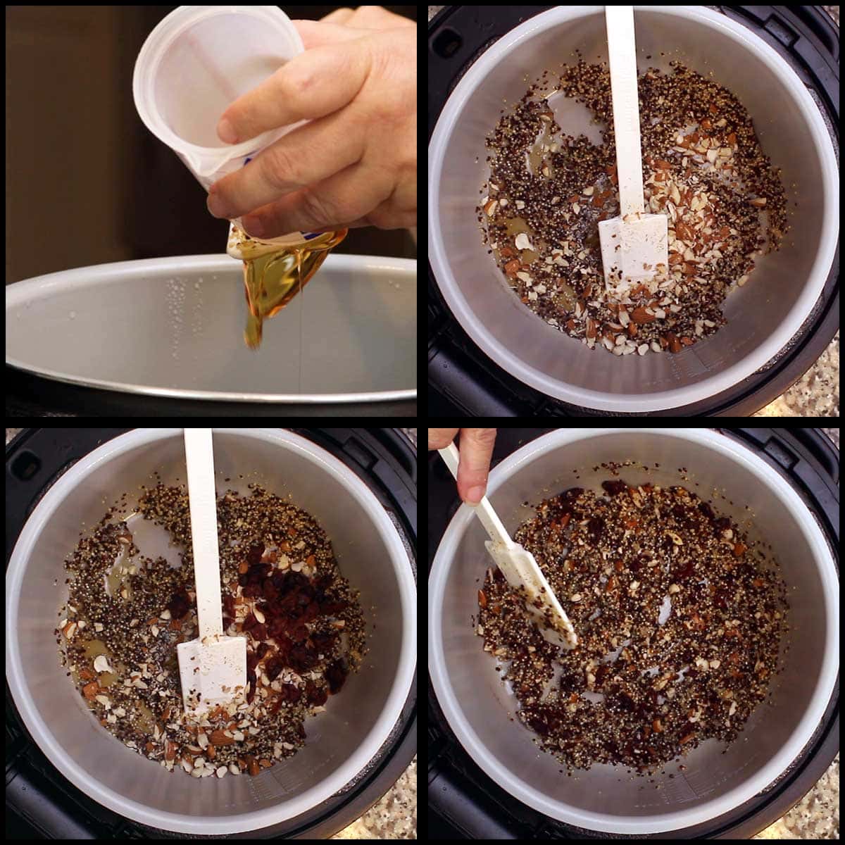 adding honey almonds and craisins to quinoa granola