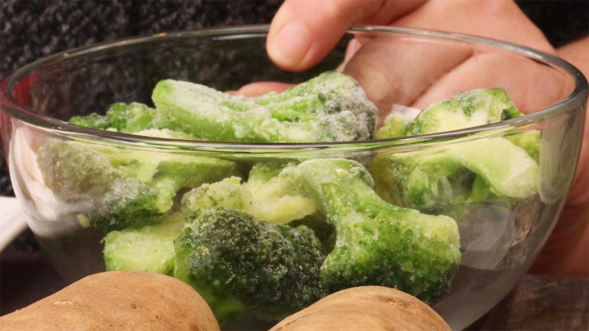 frozen broccoli in a bowl