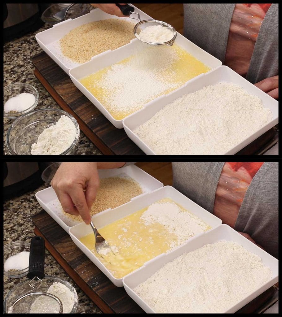 sifting and folding the flour into the wet batter