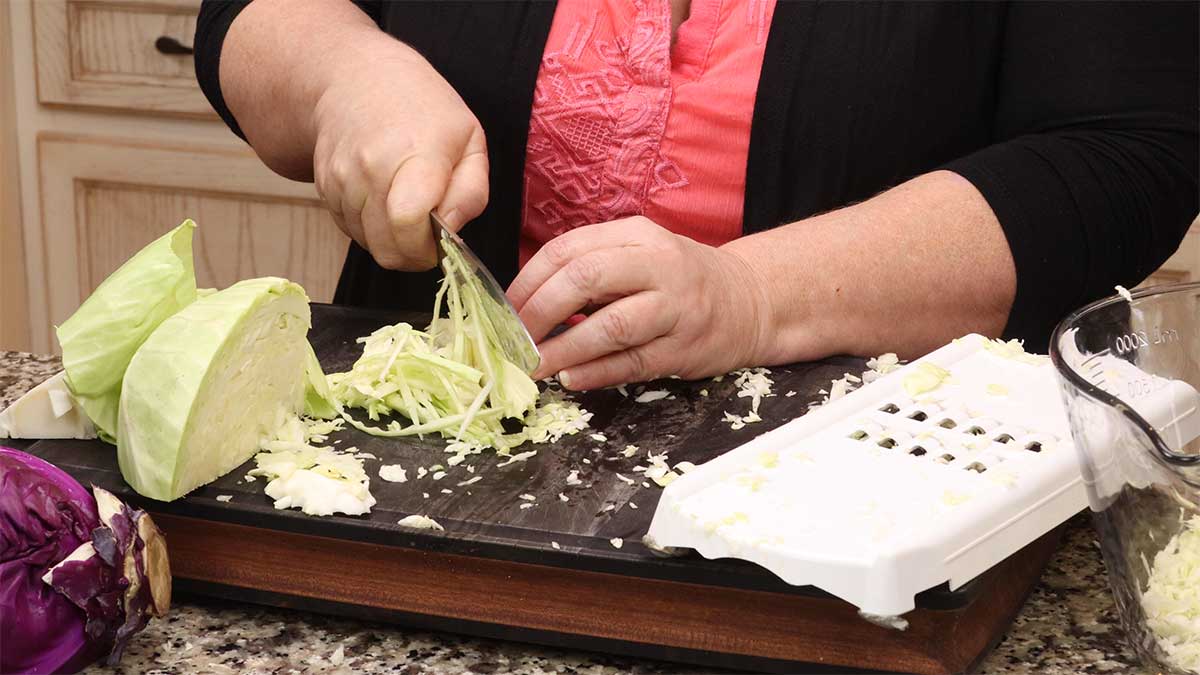 slicing cabbage with a knife