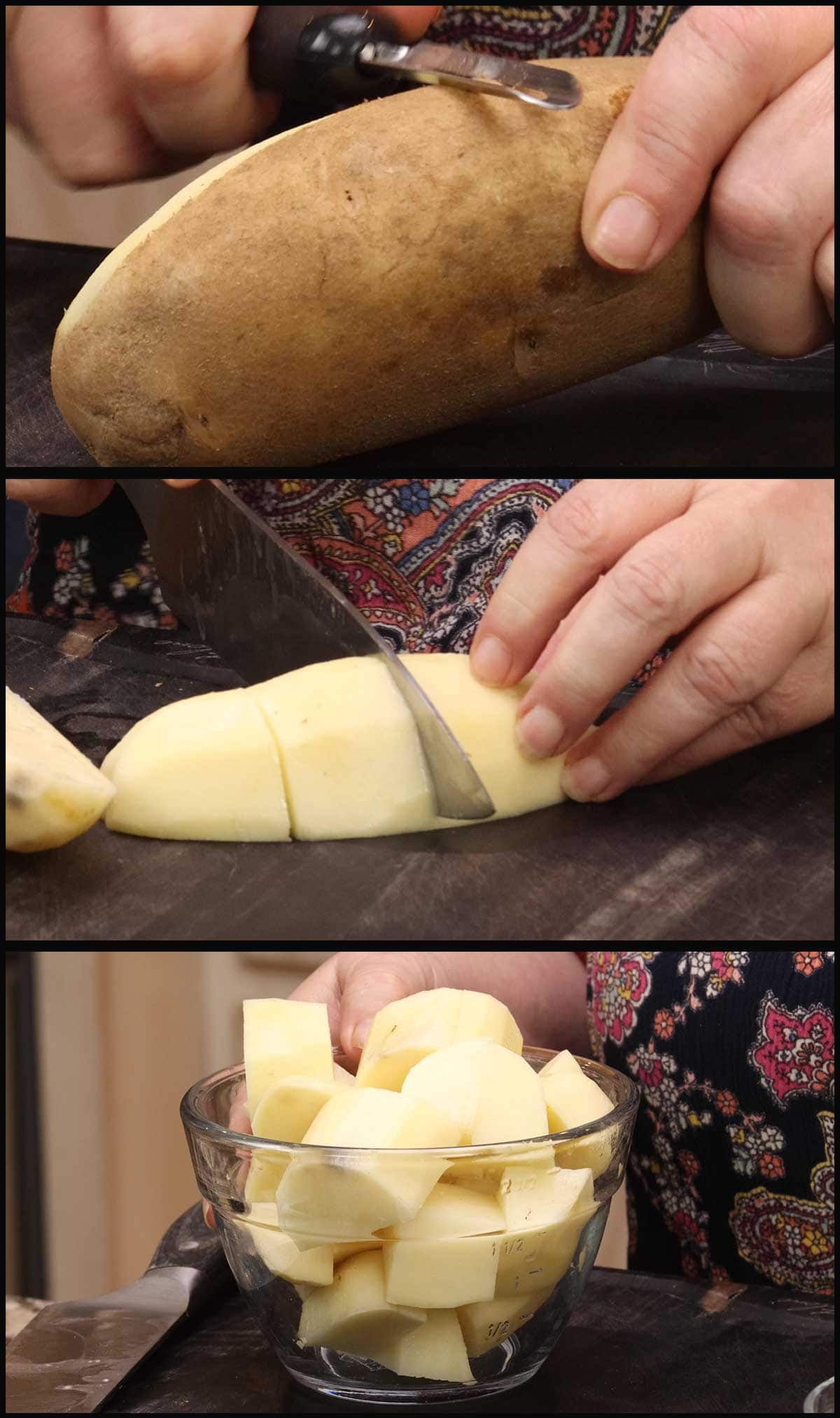 chopping potatoes