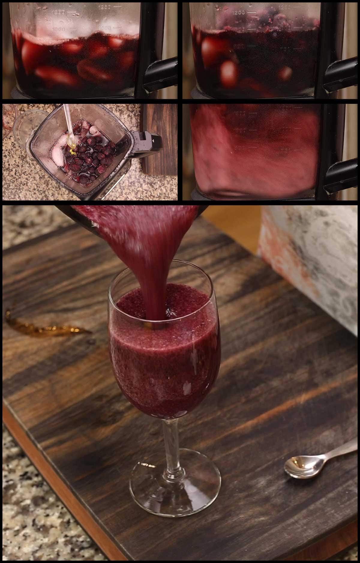 making blueberry orange red wine slushies