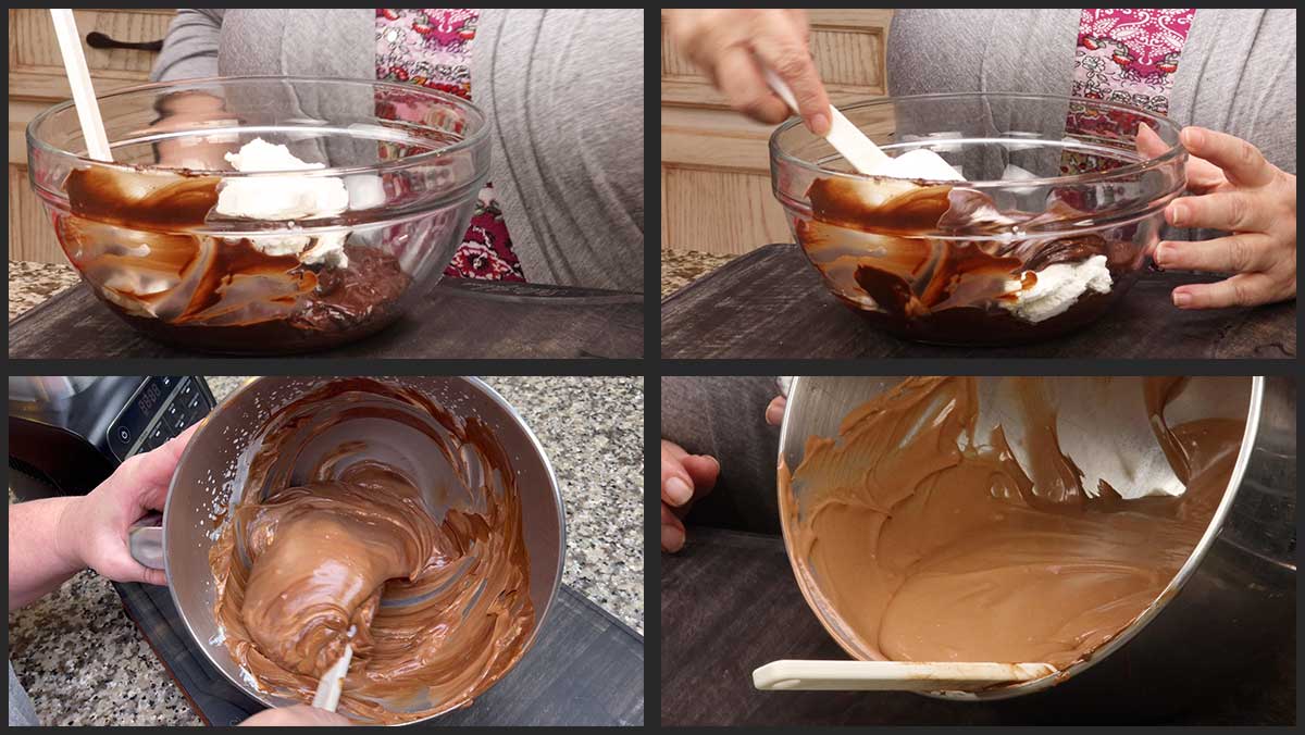 folding the whipping cream into the chocolate