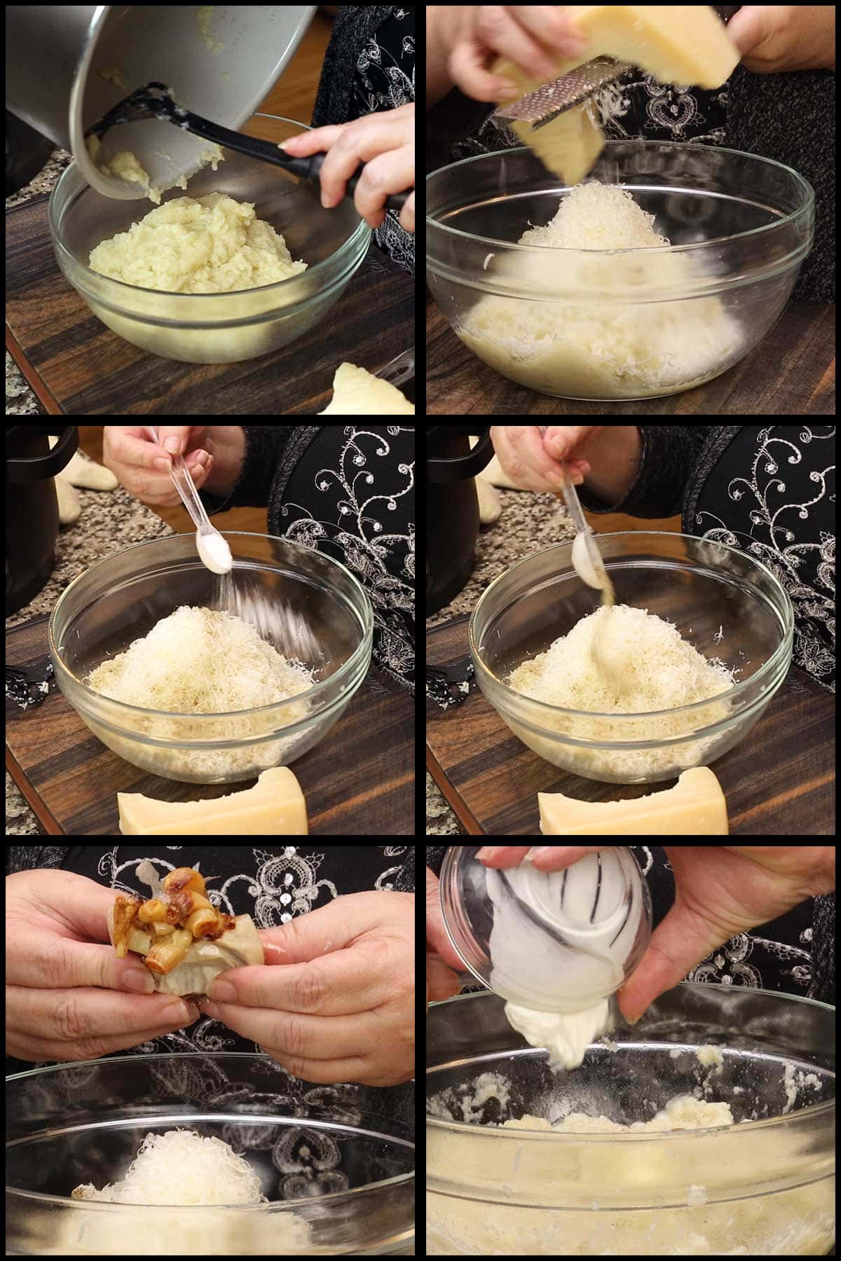 adding ingredients to the cauliflower before pureeing