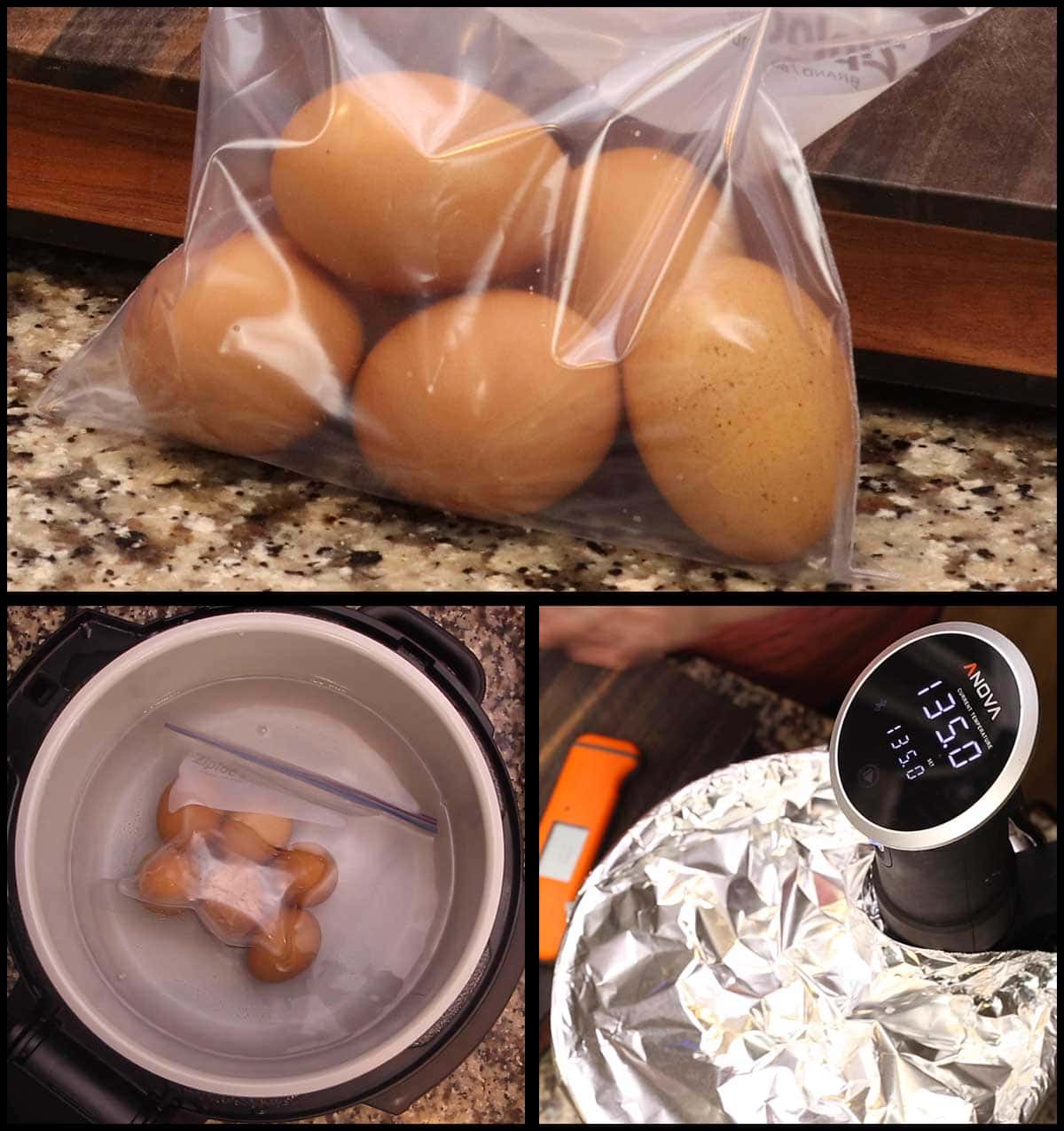 adding the eggs to the sous vide cookers