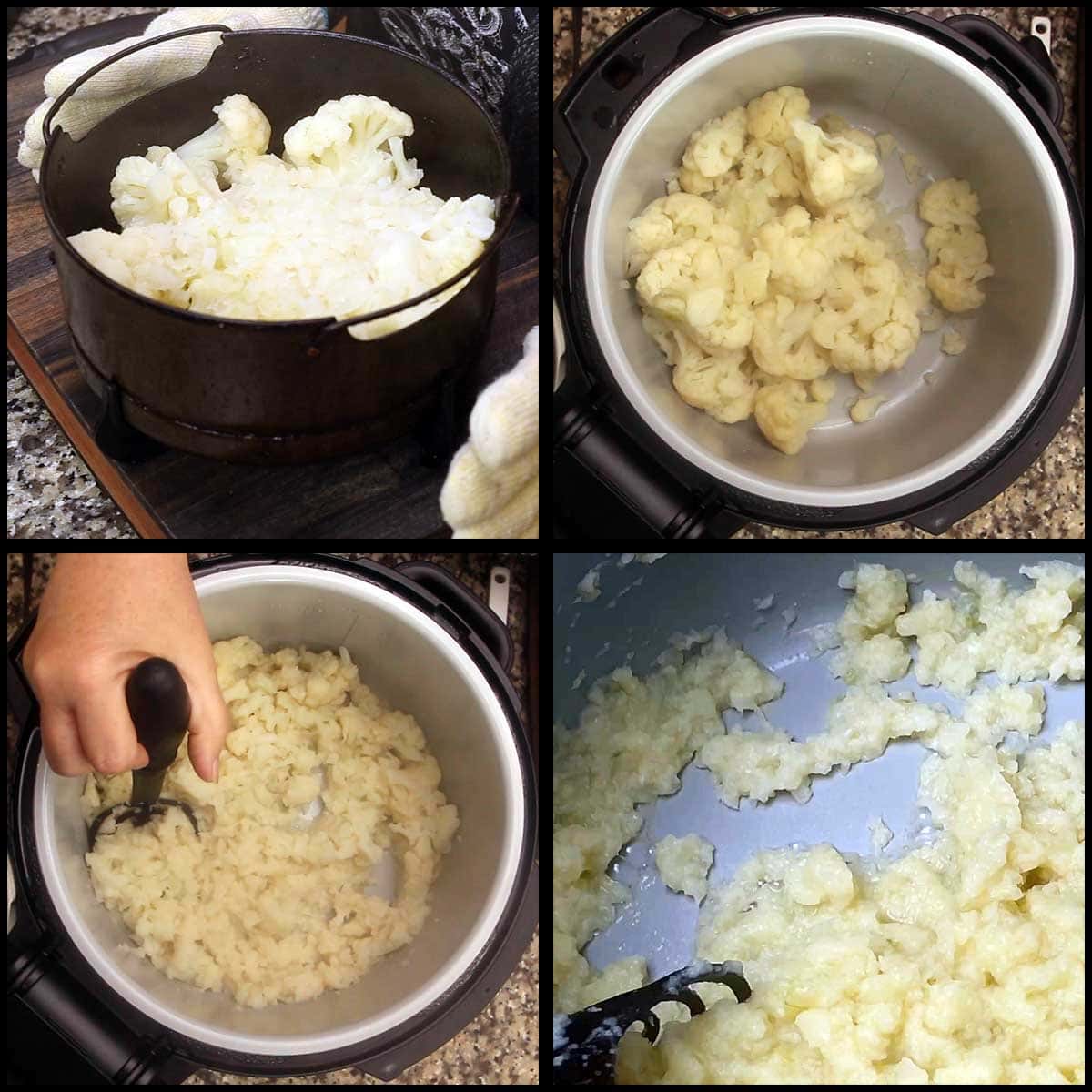 cauliflower cooked and back in the inner pot to sauté until the liquid is evaporated
