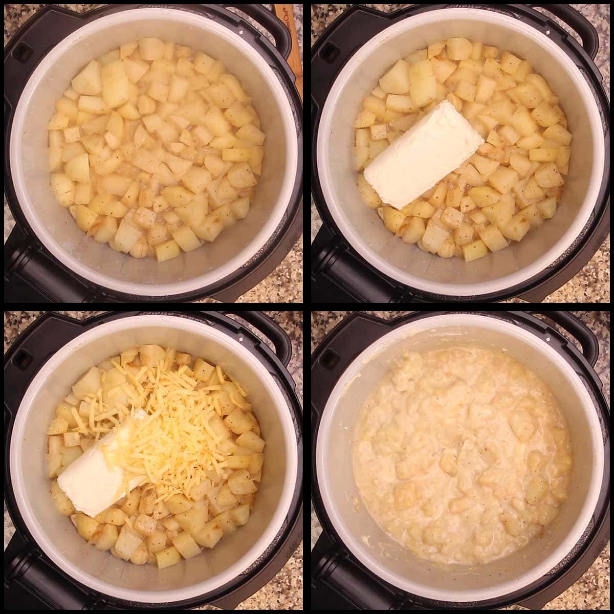 adding cheeses to potato soup after pressure cooking