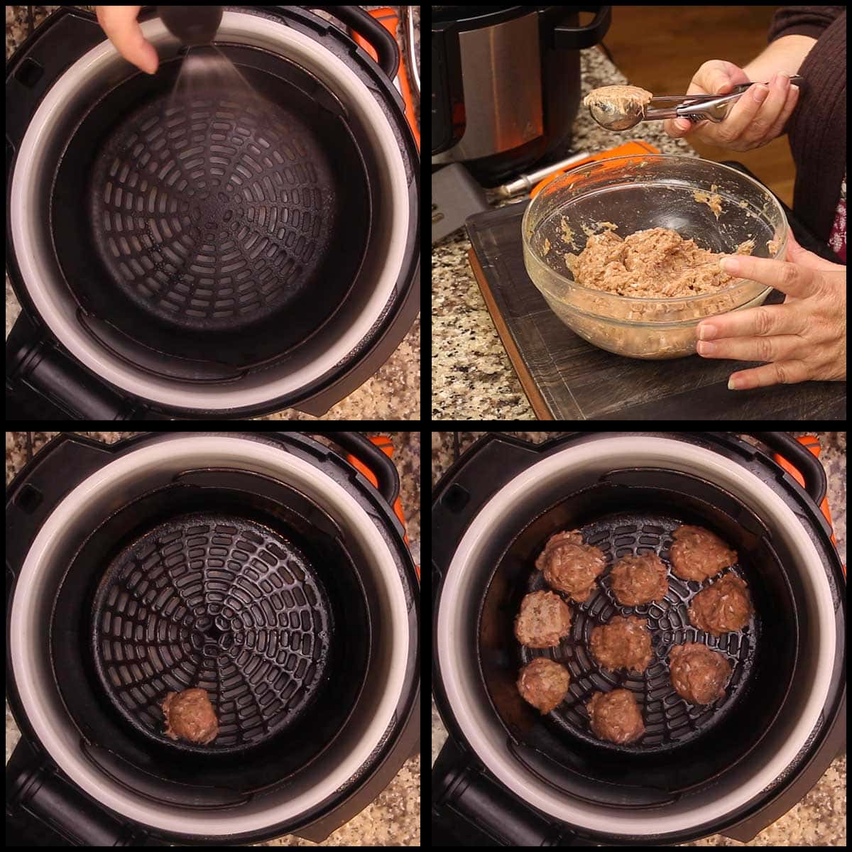 forming meatballs and placing them in the basket
