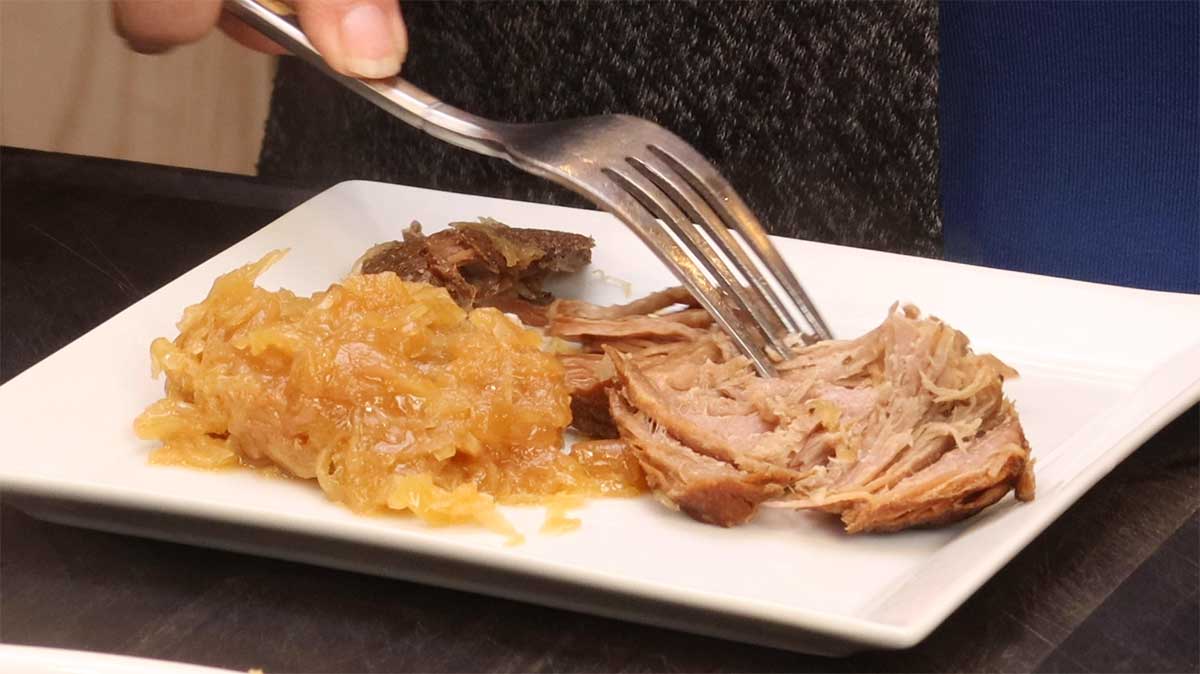 plate of pressure cooker pork and sauerkraut
