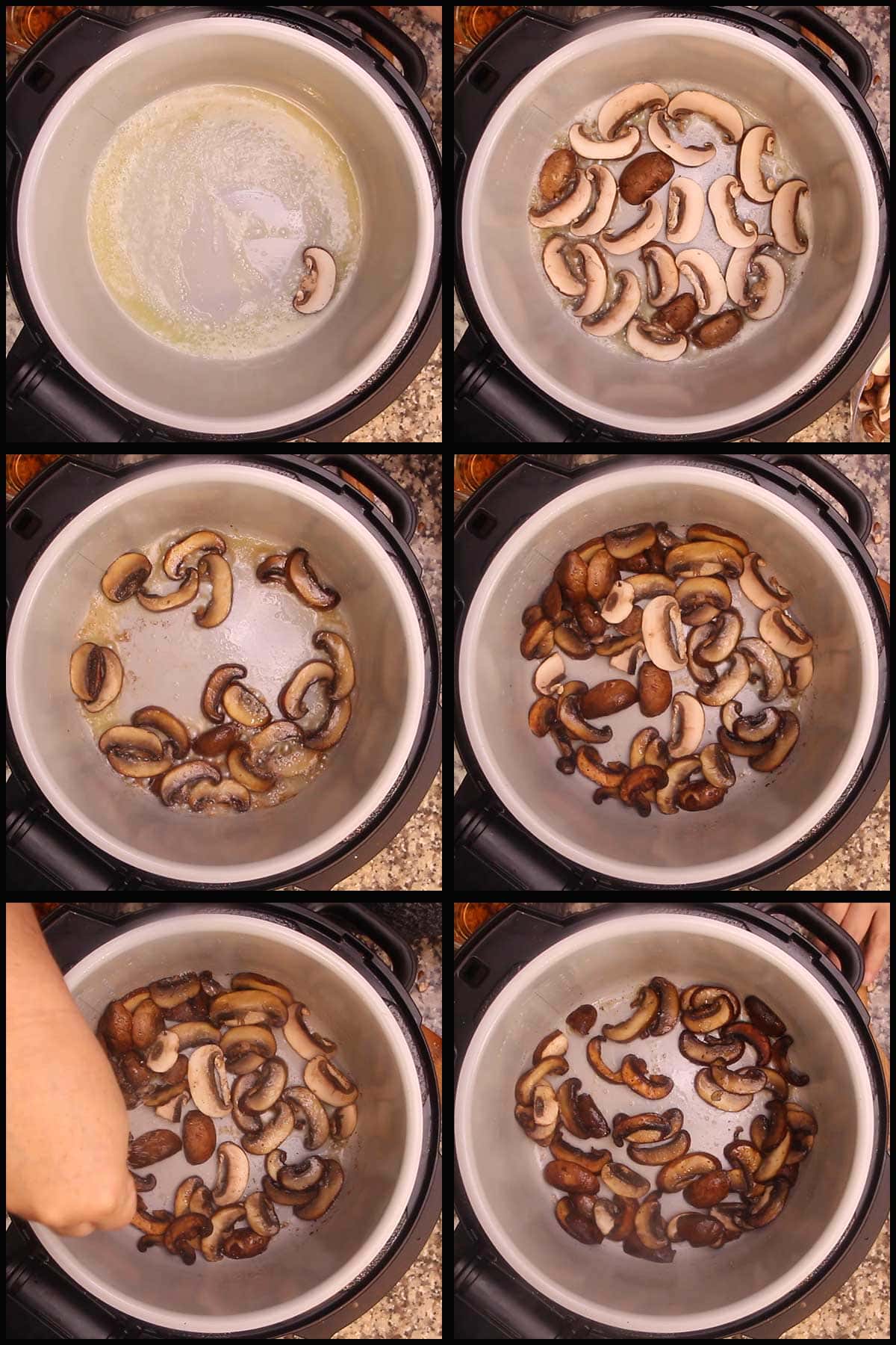 sauteing mushrooms until golden brown