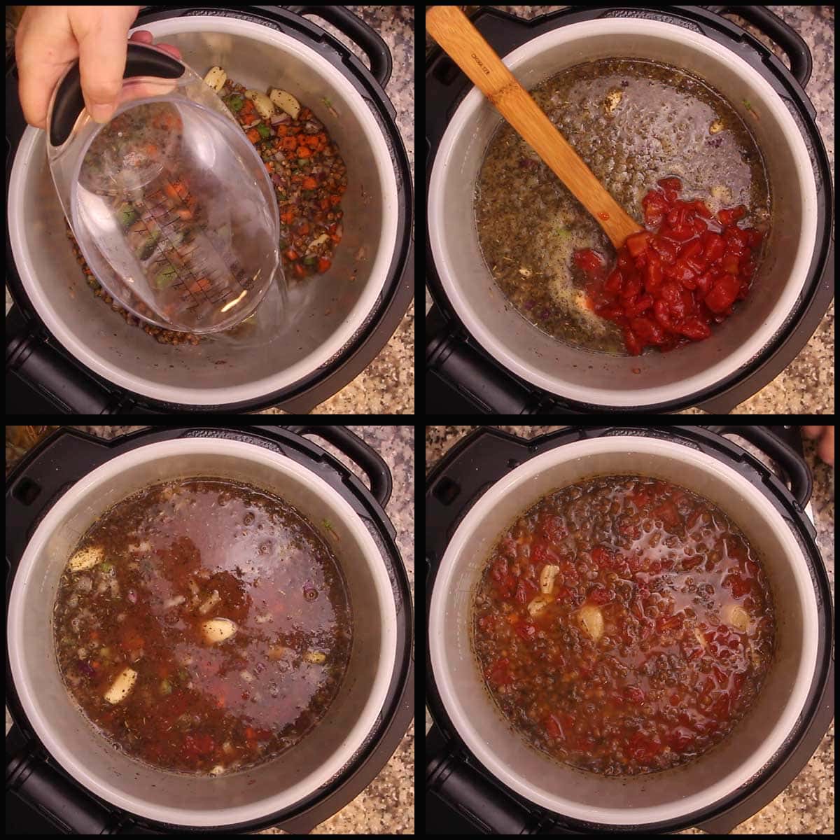 showing the soup before and after the first pressure cook time
