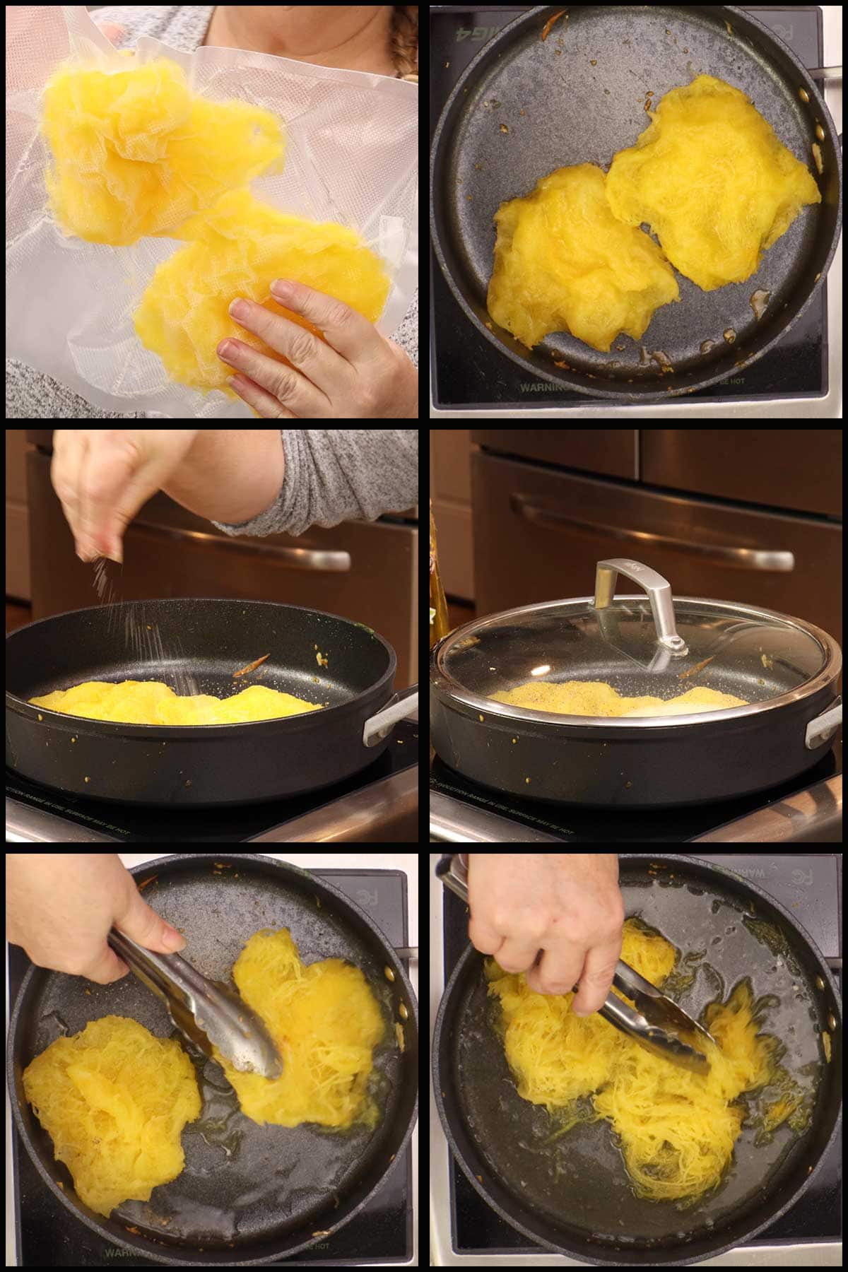 reheating frozen spaghetti squash in a skillet