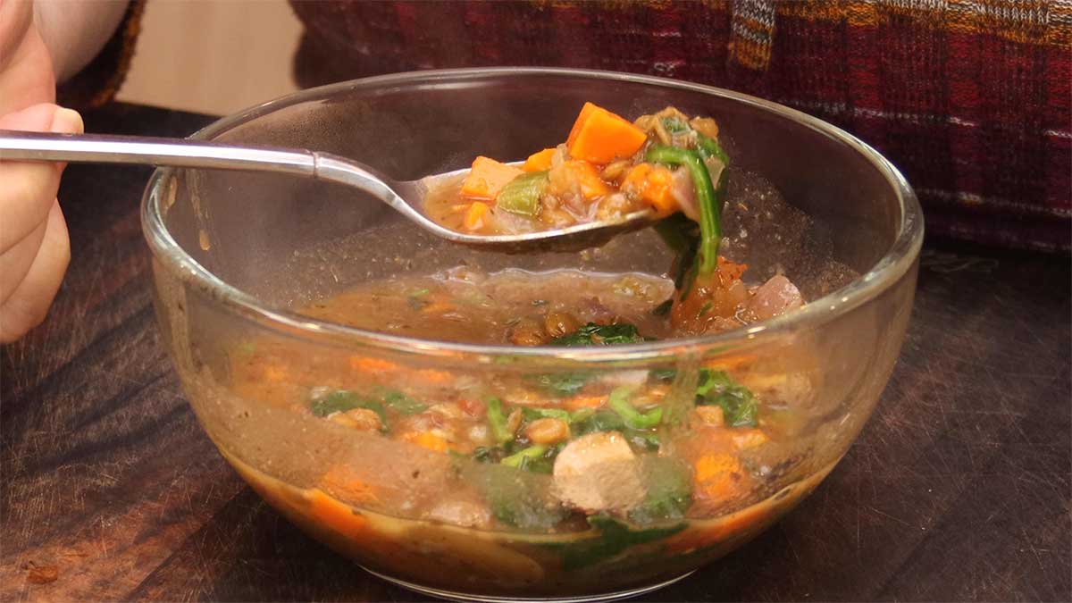 spoonful of vegetable lentil soup