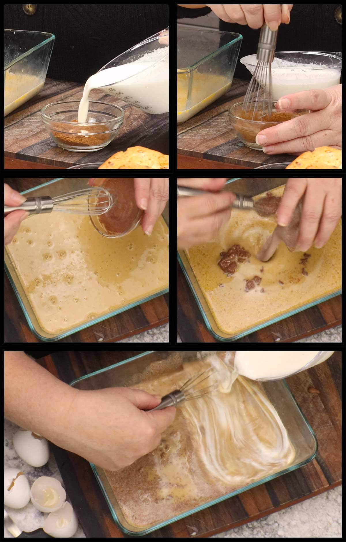 mixing cinnamon with cream to avoid lumps and adding it to the custard.