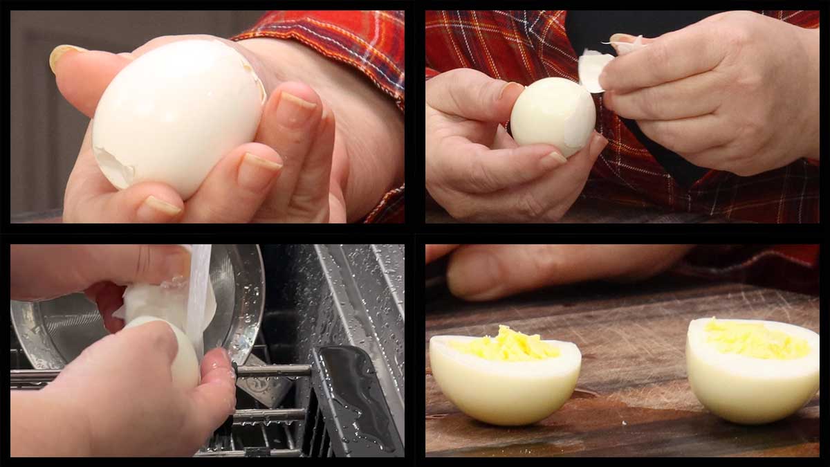 Peeling a hard boiled egg.