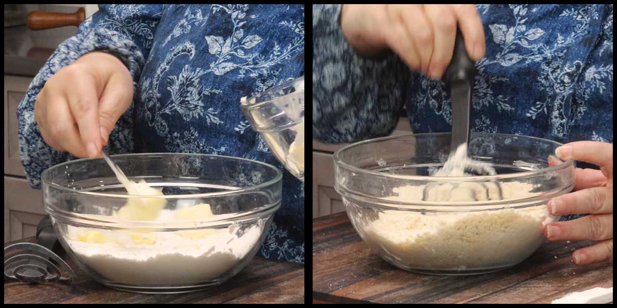 combining the butter into the dry ingredients.