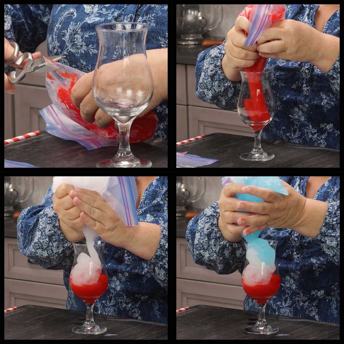 layering the bomb pop cocktail.