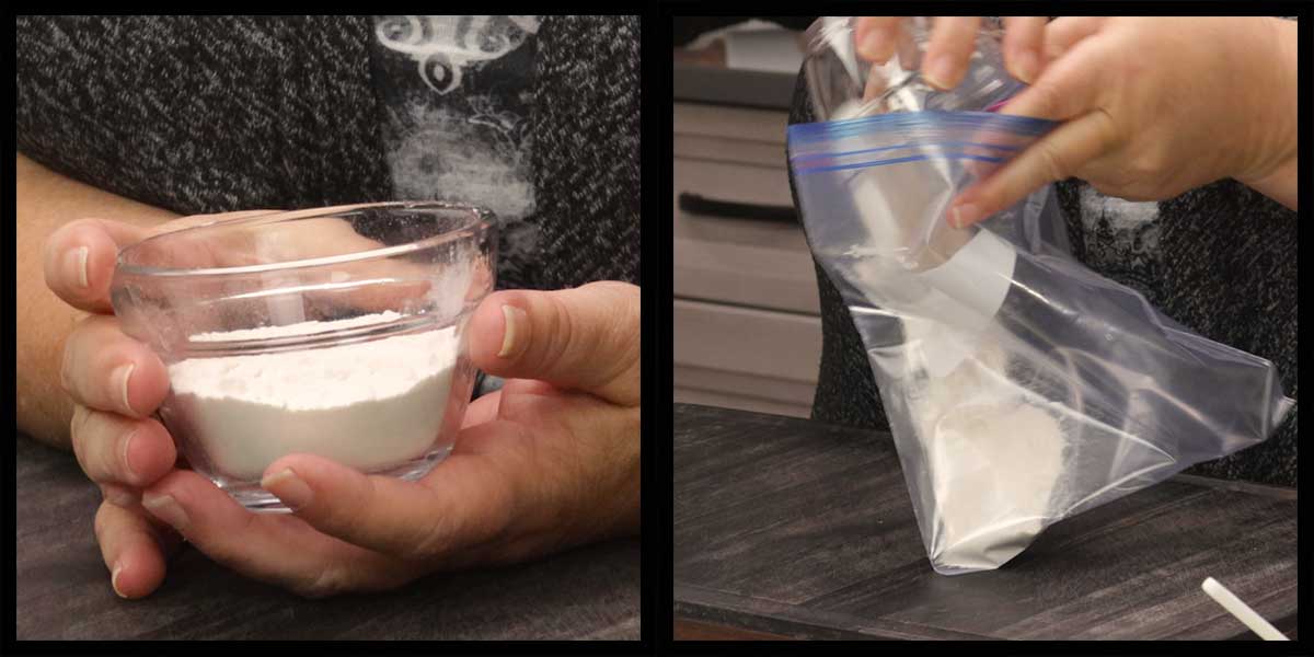 mixing flour and salt in baggie