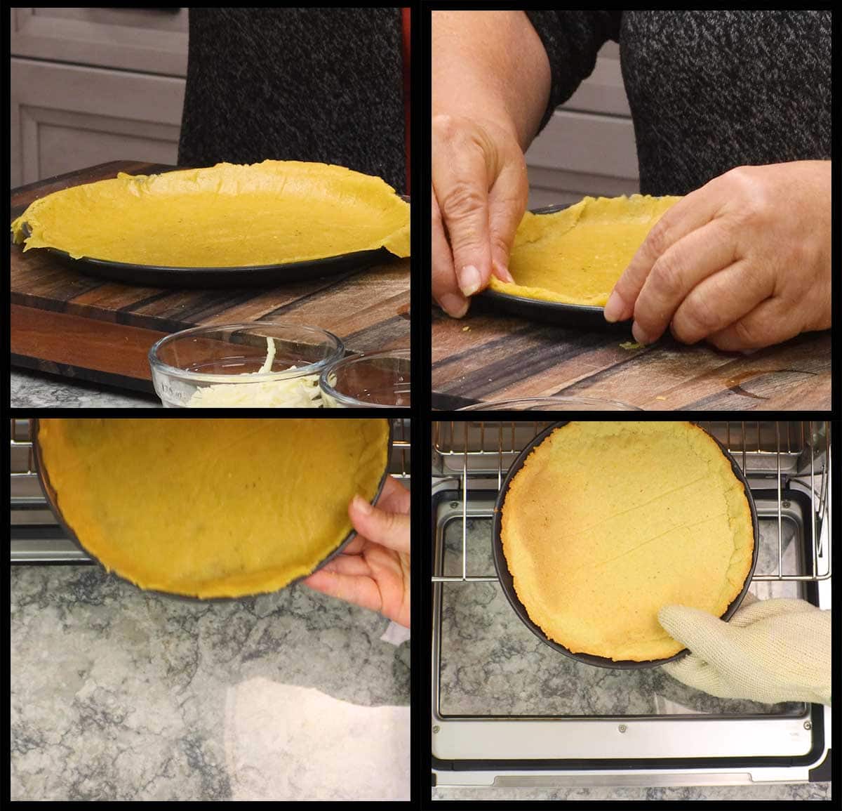 forming and baking pizza crust.