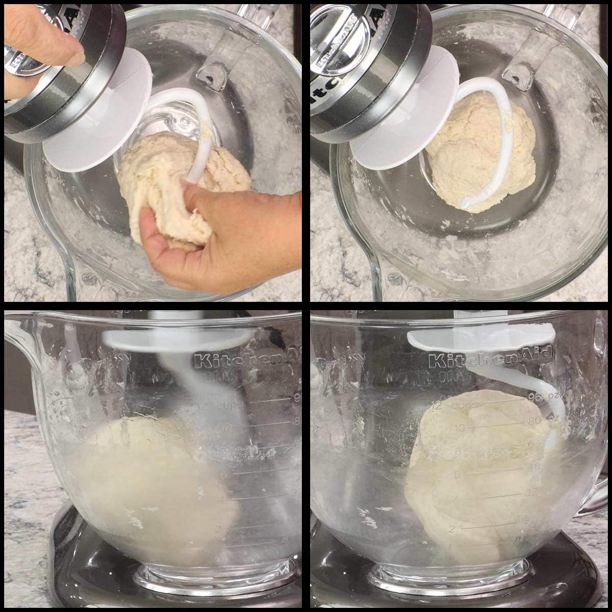 mixing dough in mixer.