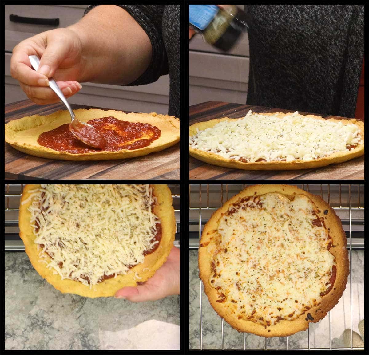 topping and baking pizza. 