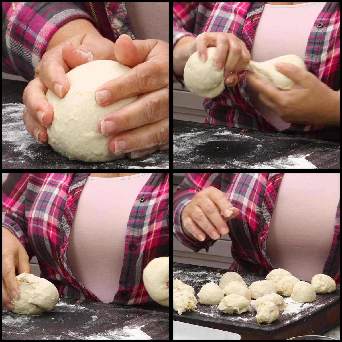 splitting dough into 16 equal pieces.