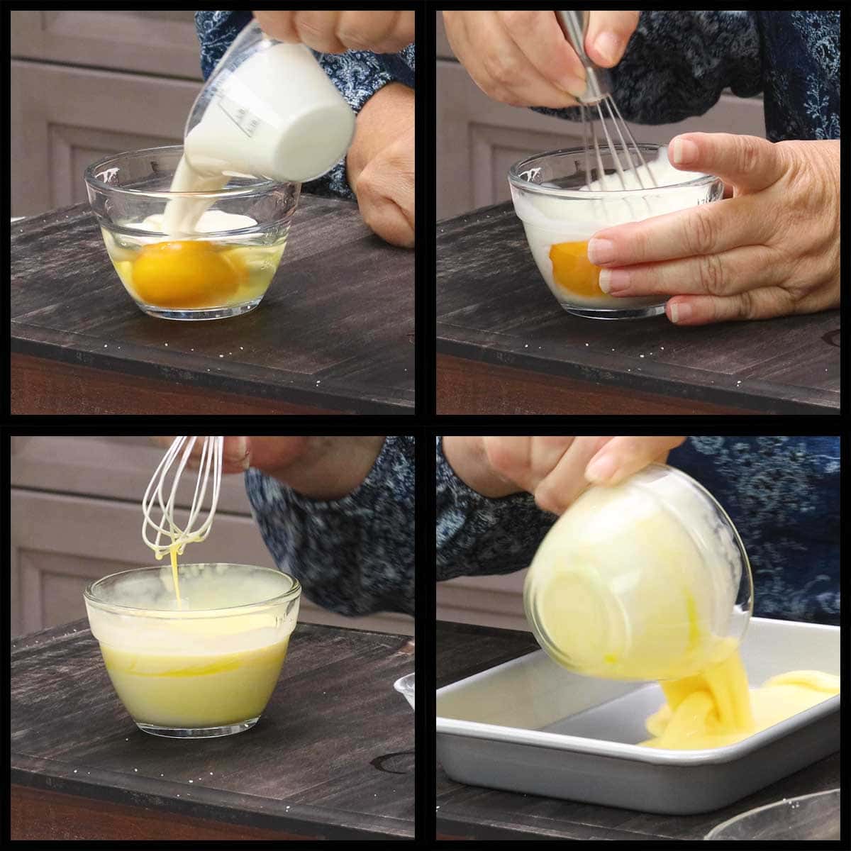 mixing egg and cream for wet batter.