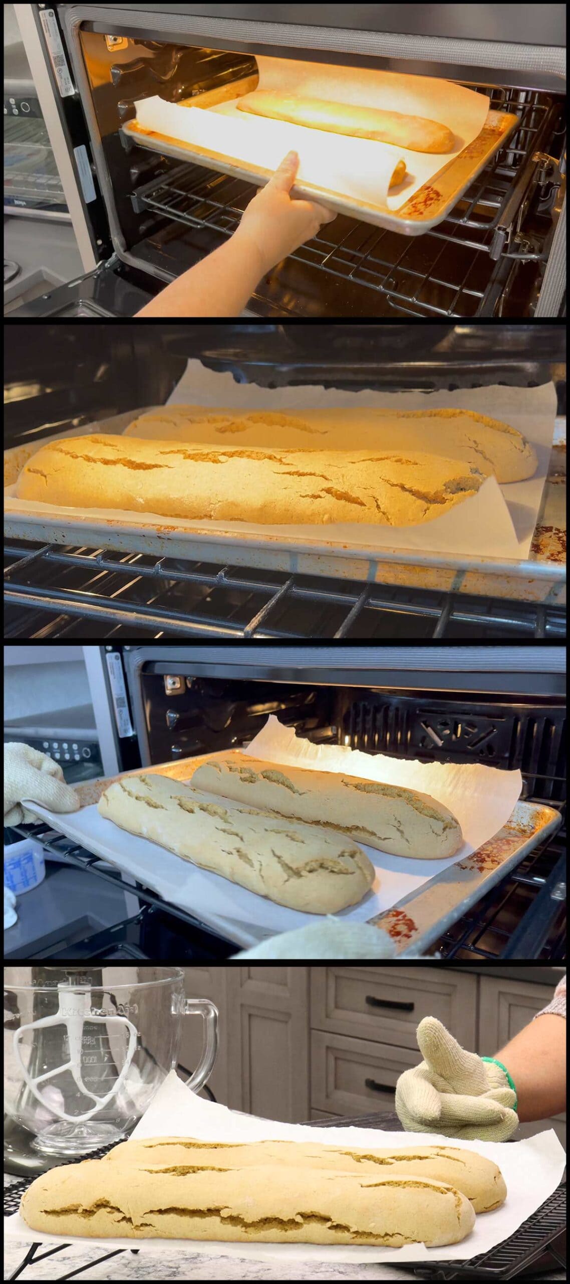 baking the biscotti logs and putting them on a cooling rack.