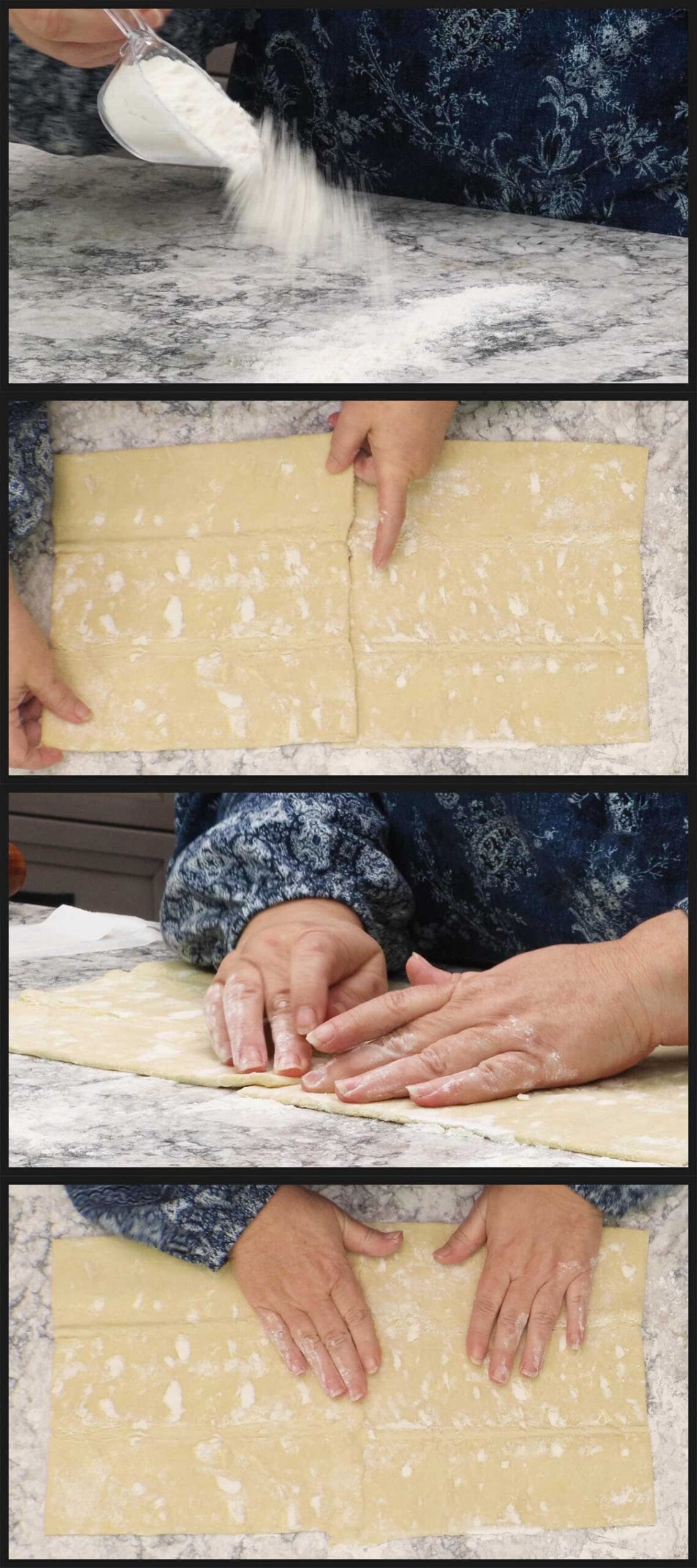 pressing puff pastry sheets into one large sheet.