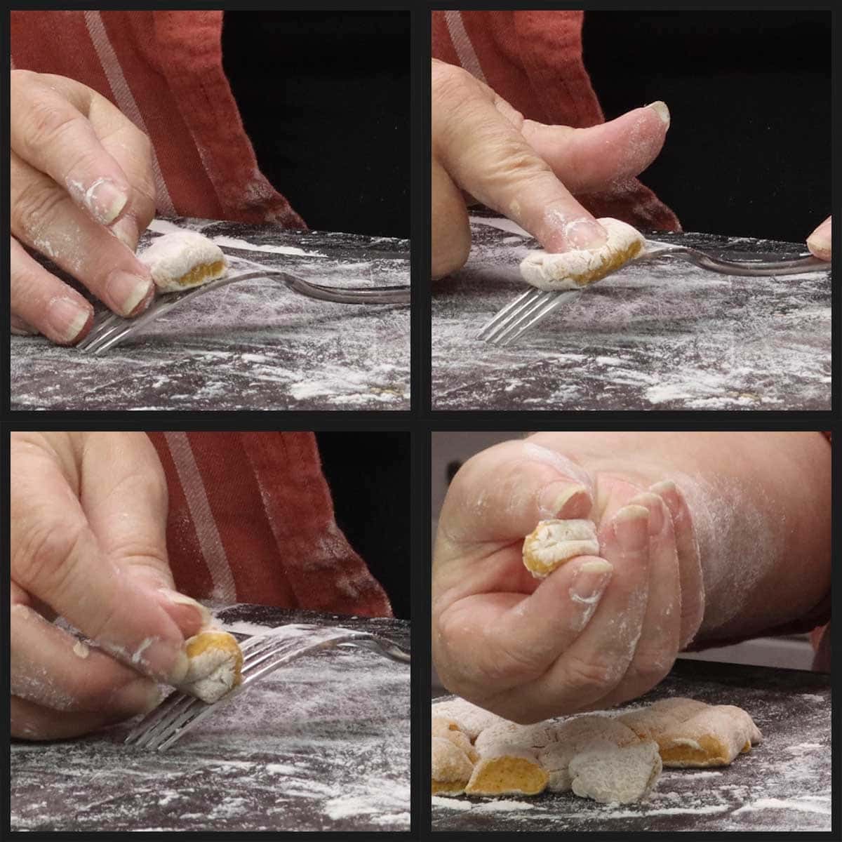 forming the gnocchi with a fork.