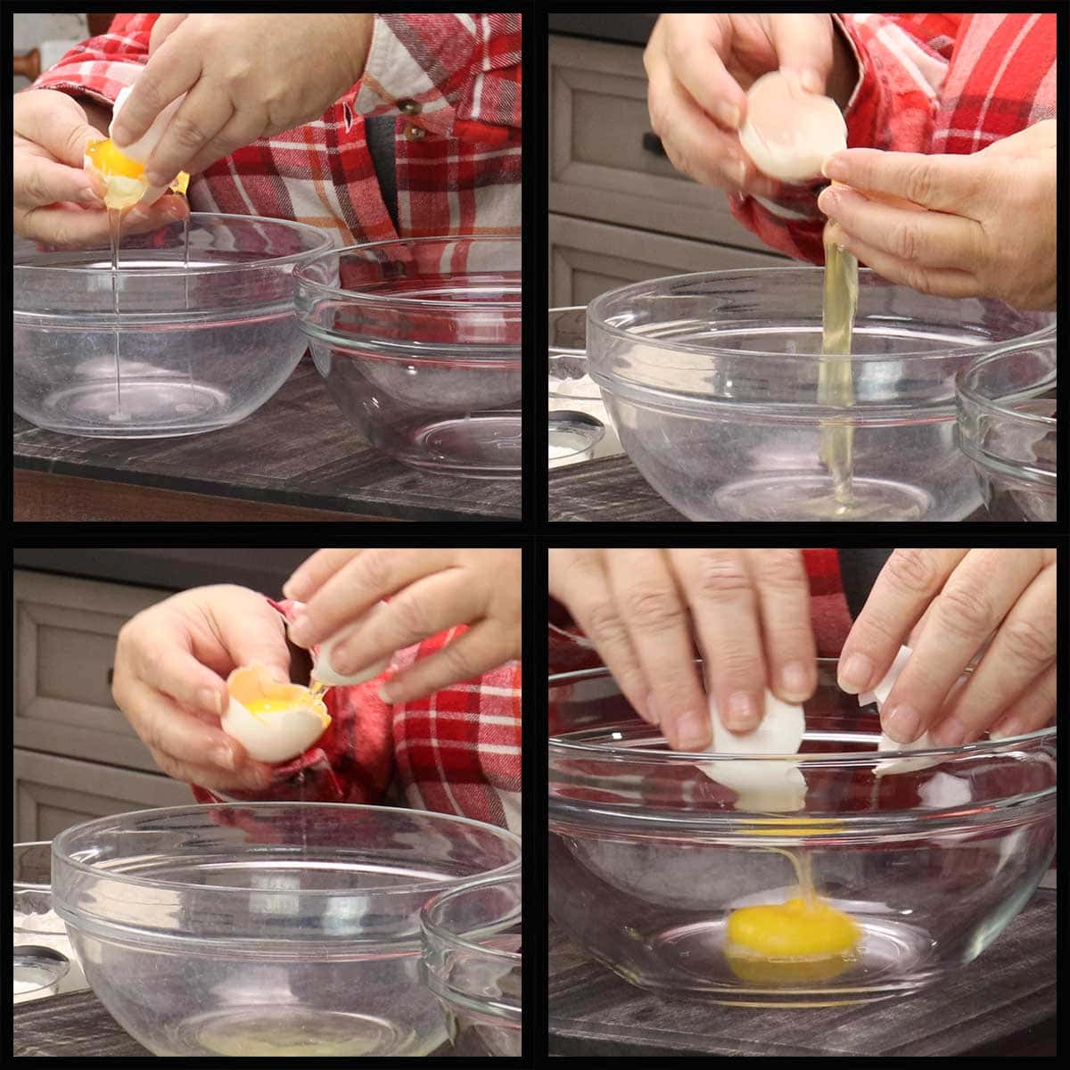 separating the egg into two bowls.