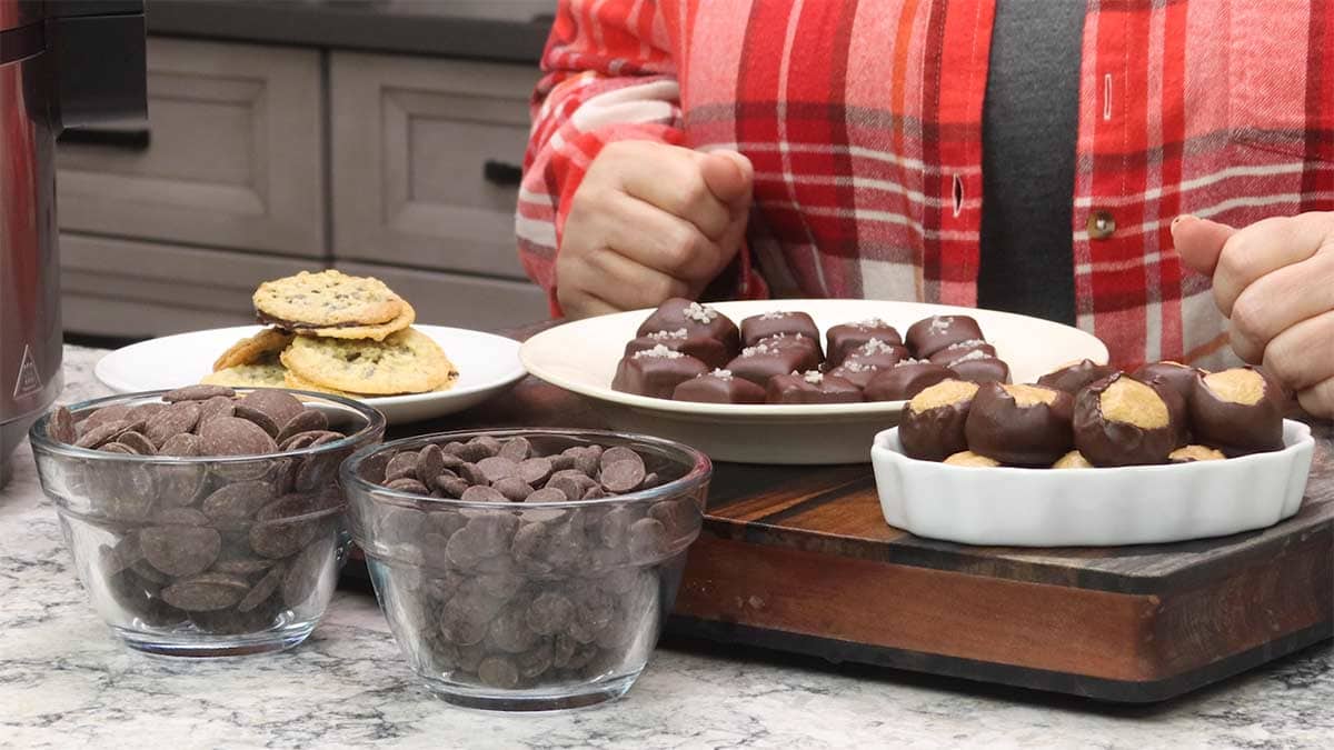 showing various candies and cookies made with melting chocolate.