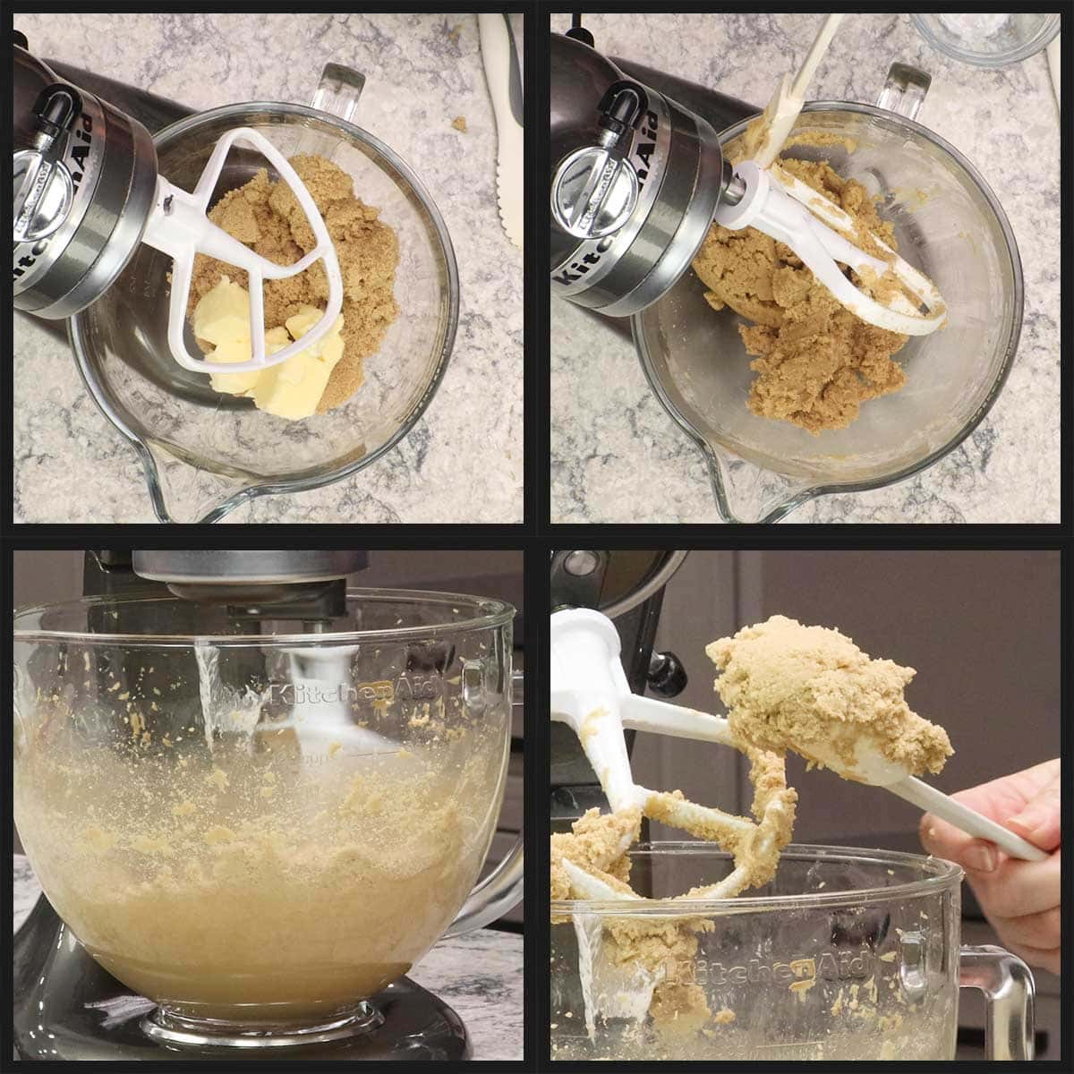 mixing brown sugar and butter in a stand mixer until light and fluffy.