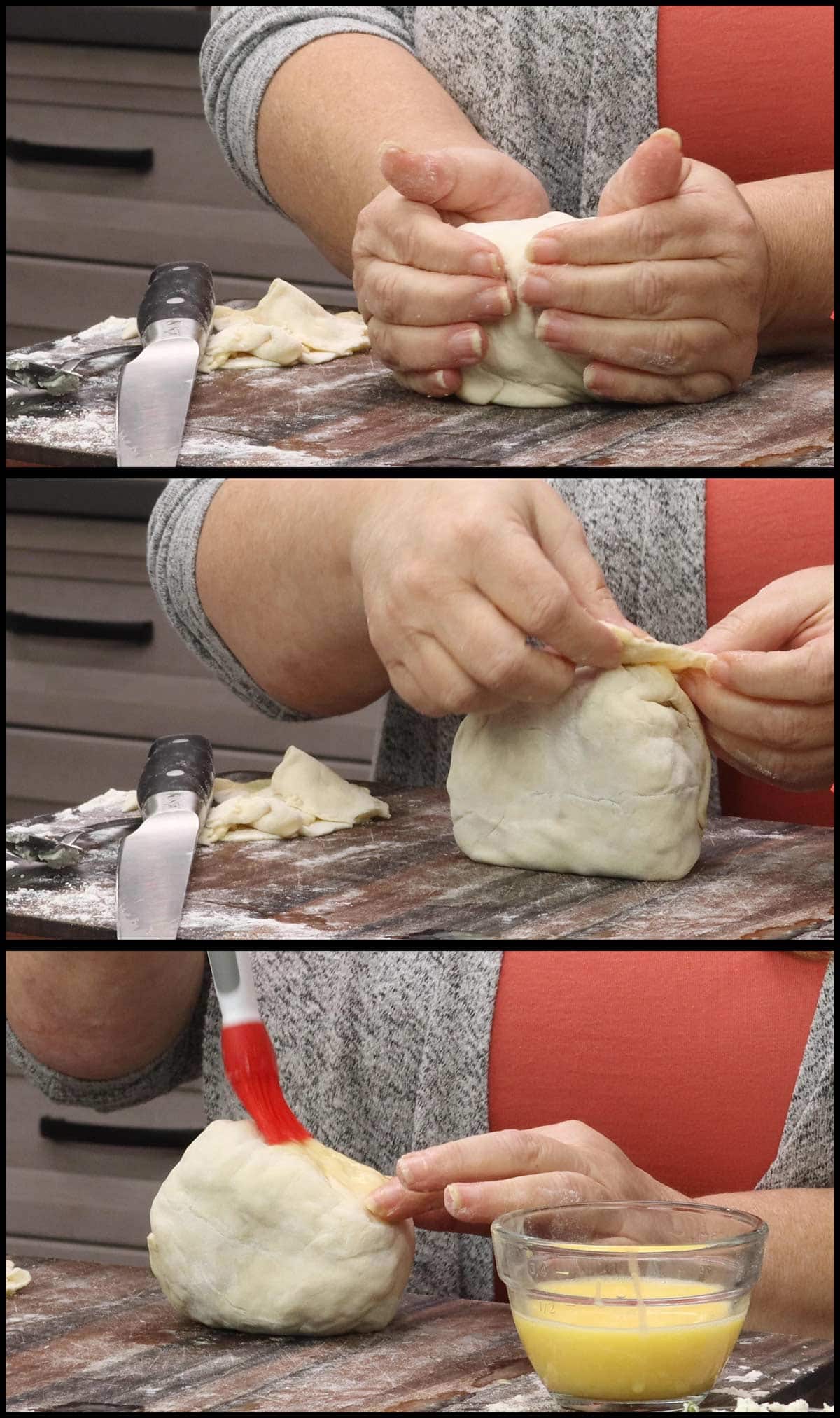 fixing a tear in pastry by adding some of the trimmed excess.