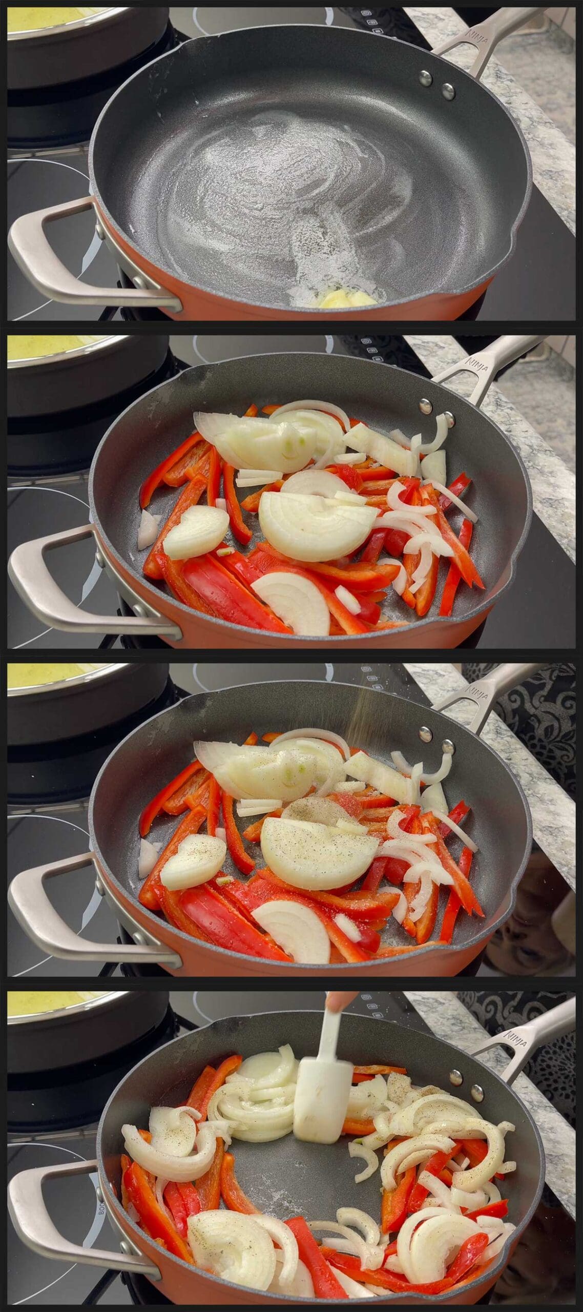 sauteing vegetables for breakfast stromboli.