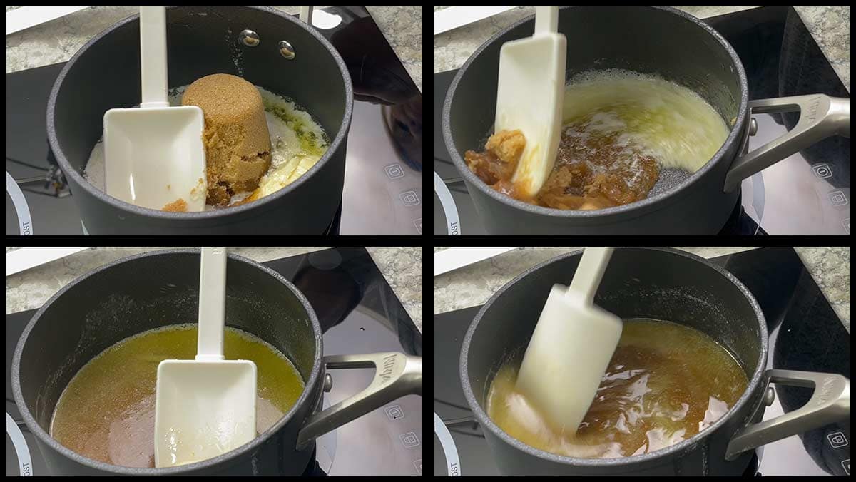 butter, brown sugar in saucepan on the stove to melt. 