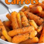 dill carrots in white serving bowl.