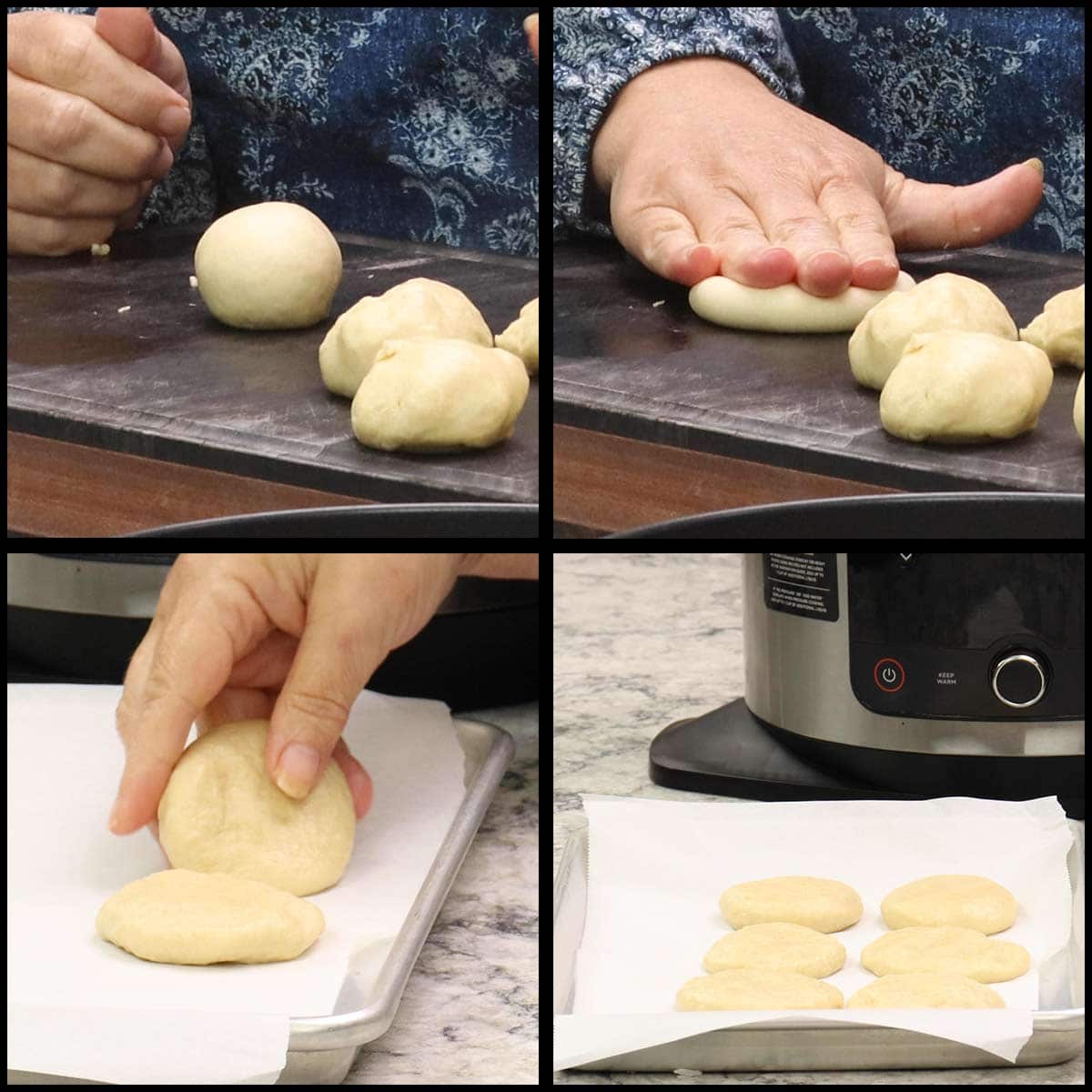 forming buns and placing them on parchment lined baking sheet.