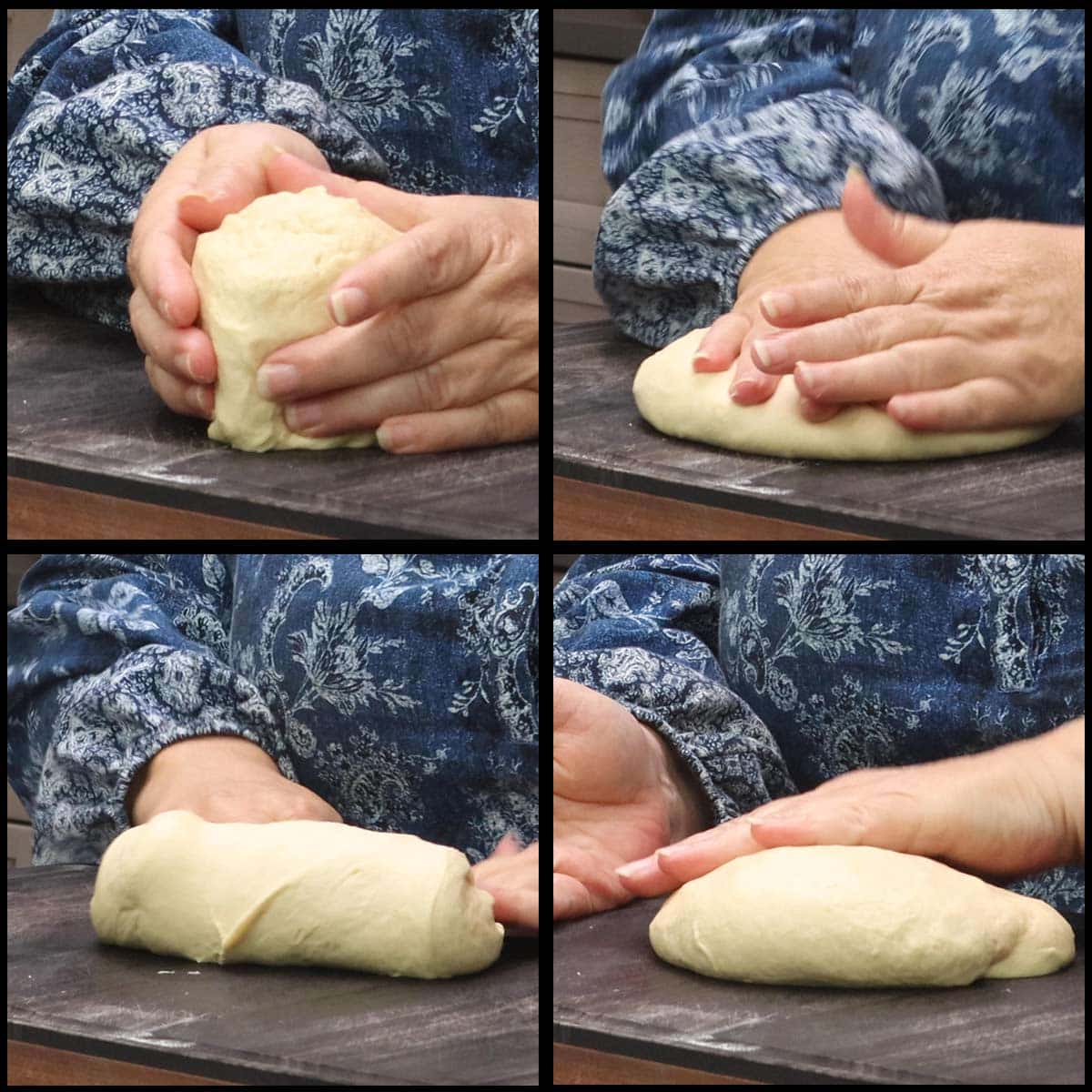 kneading the brioche dough by hand.