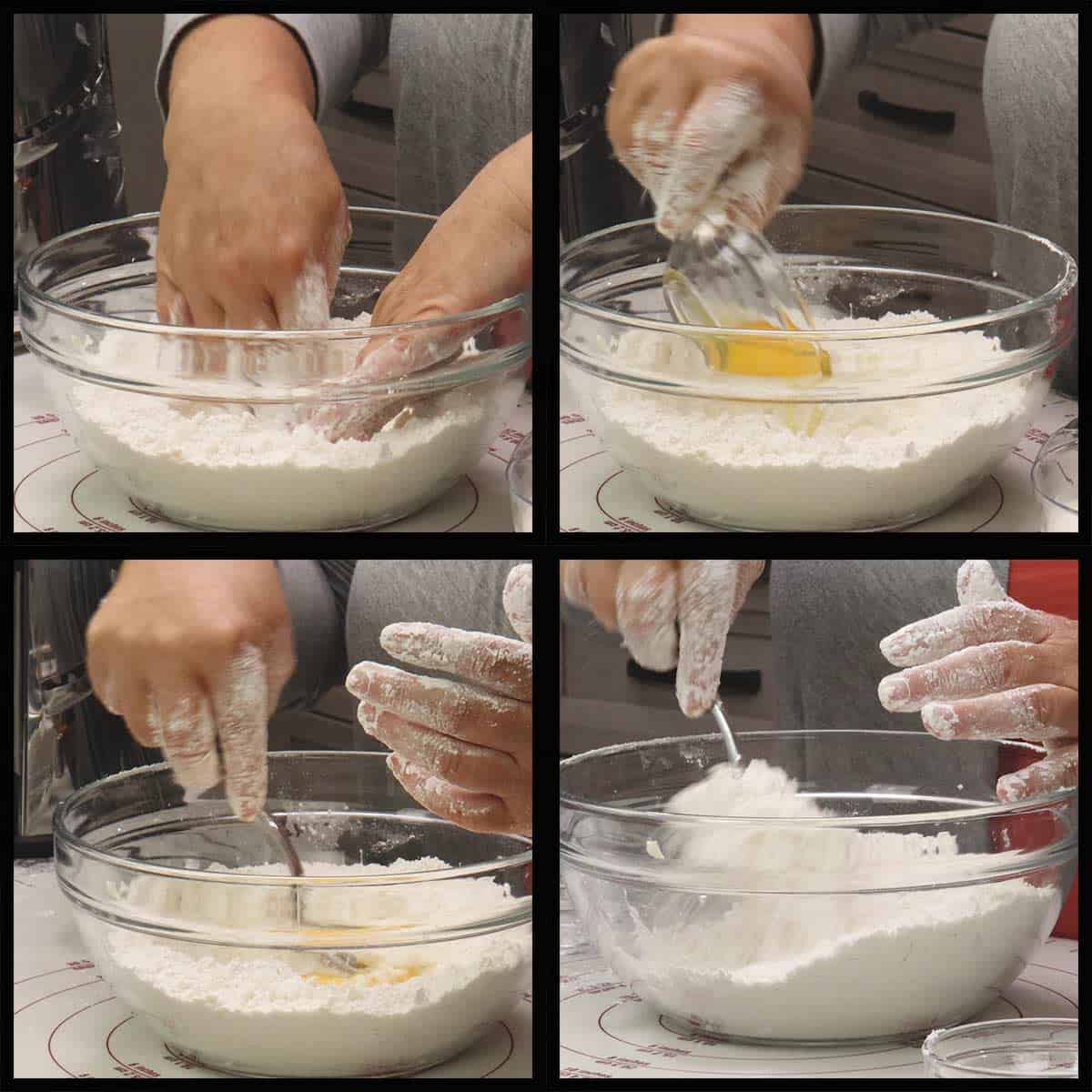 adding the egg to the flour and butter mixture.