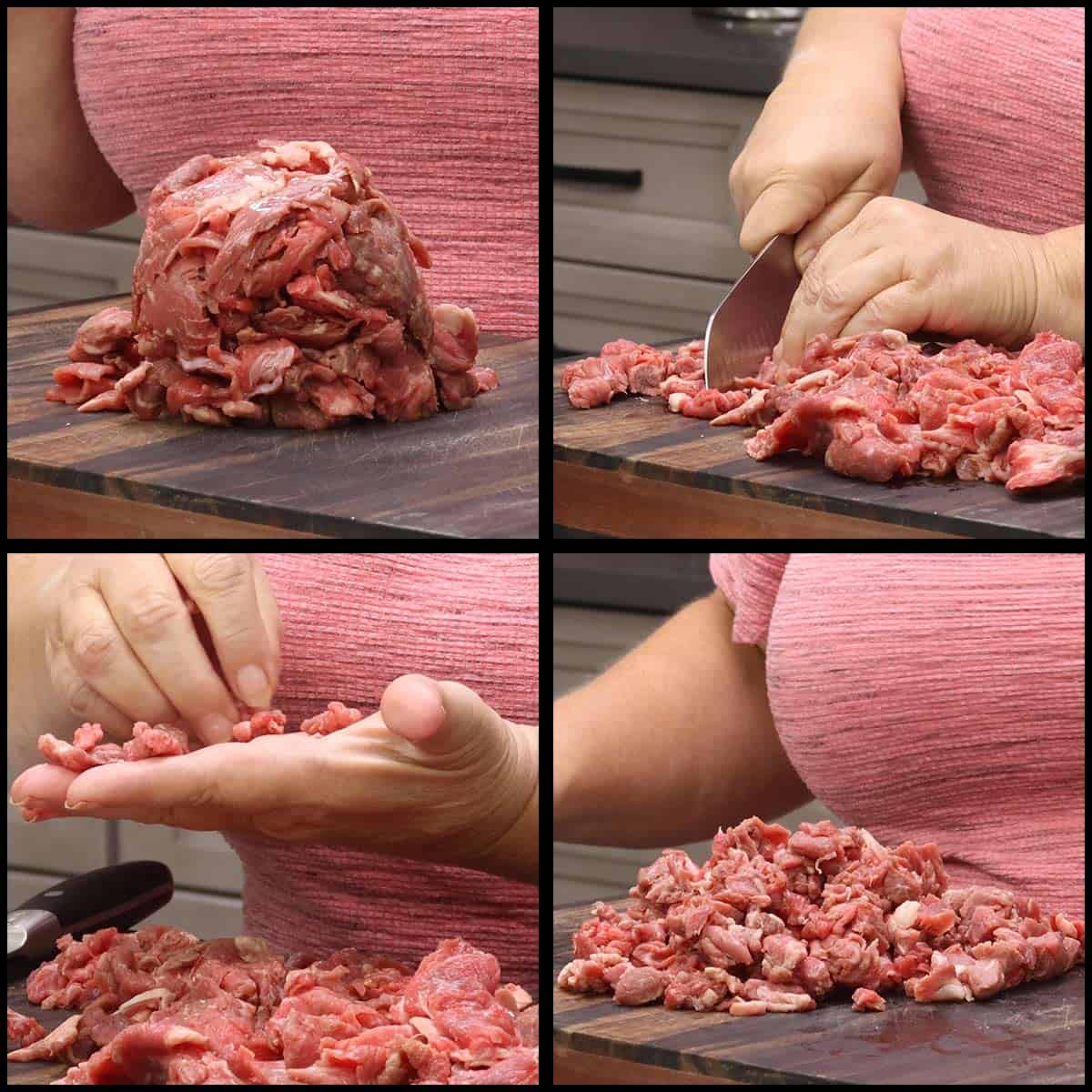 chopping meat for carne picada tacos.
