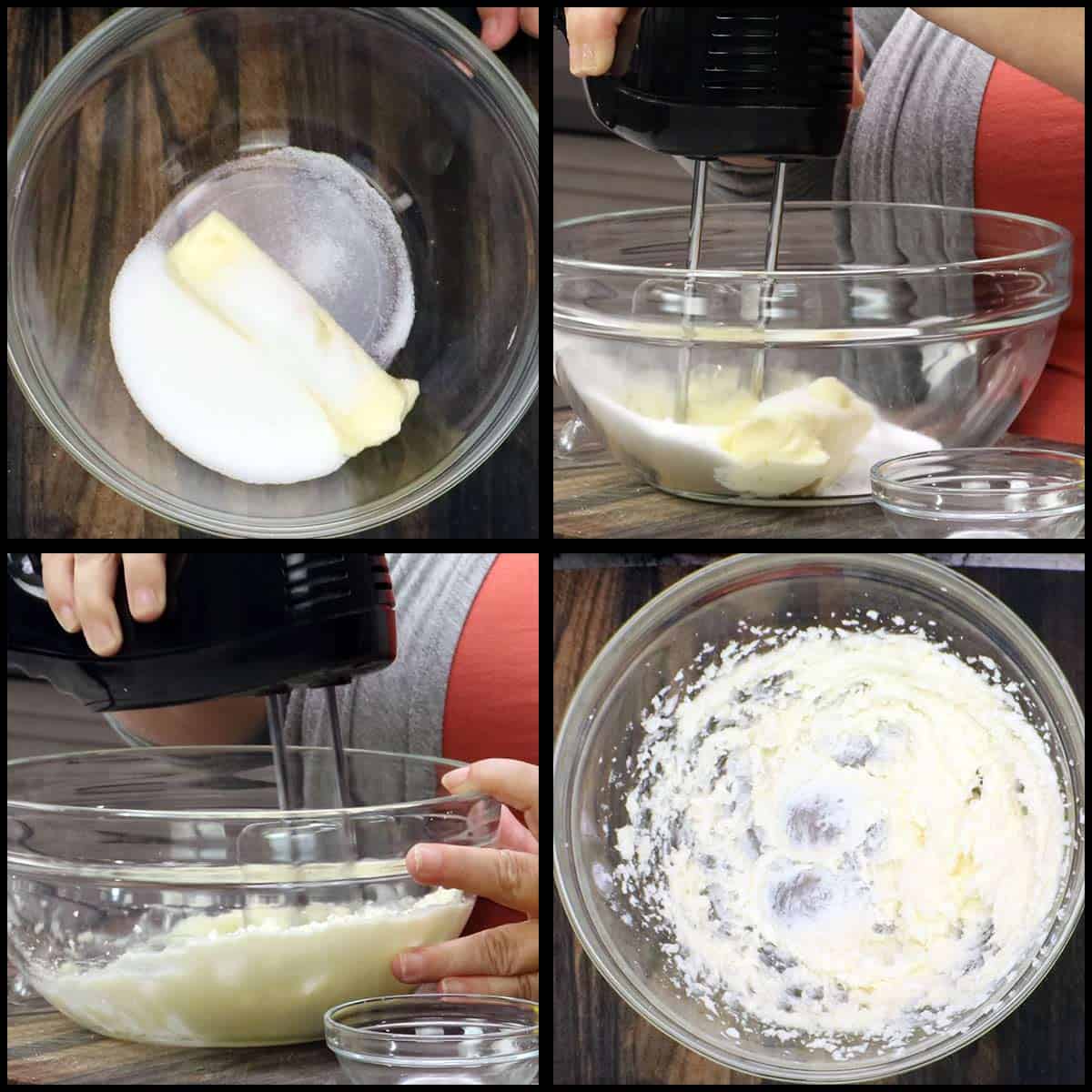 combining the butter and sugar in a large mixing bowl using a hand mixer.