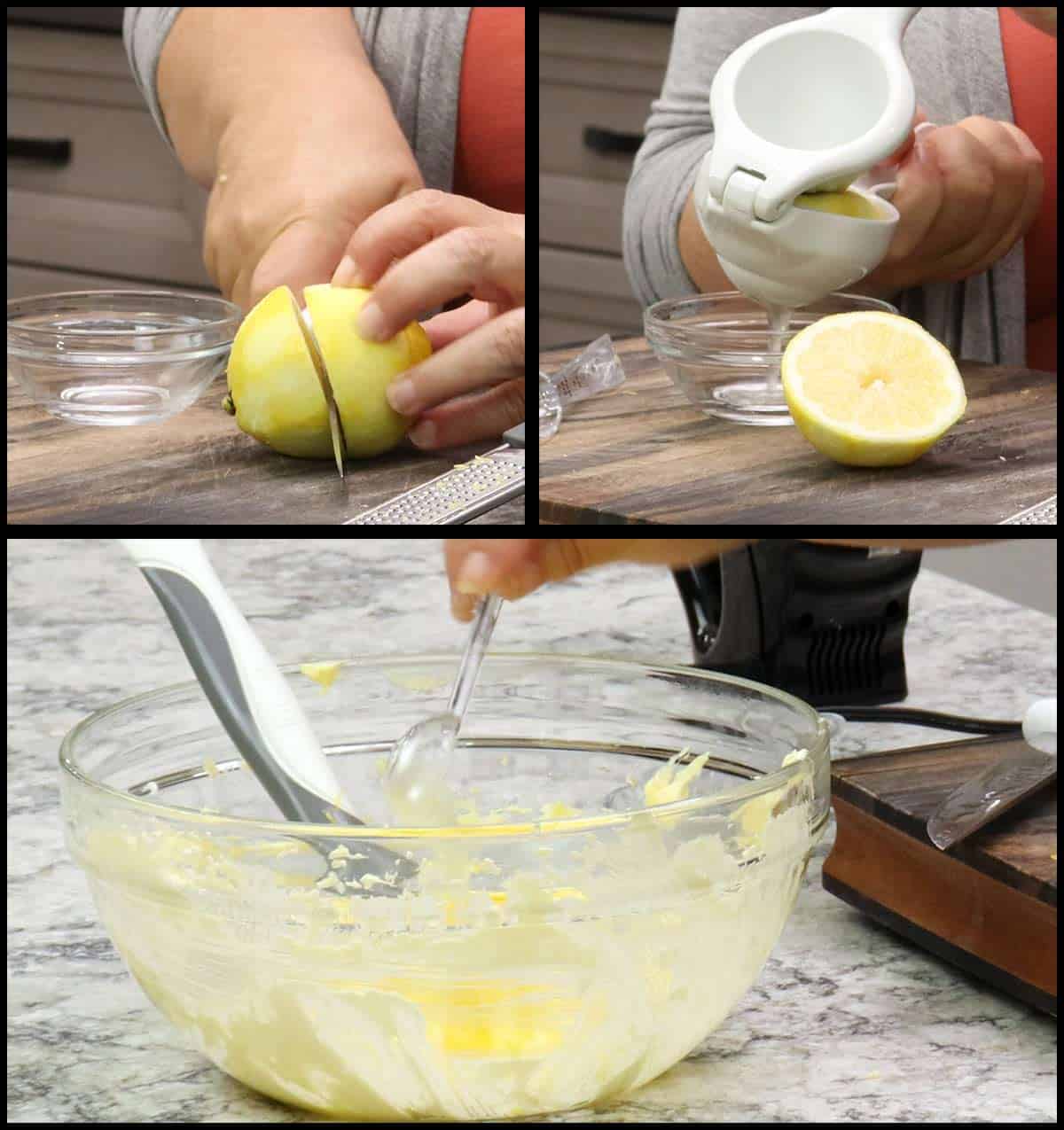 adding the lemon juice to the butter mixture.