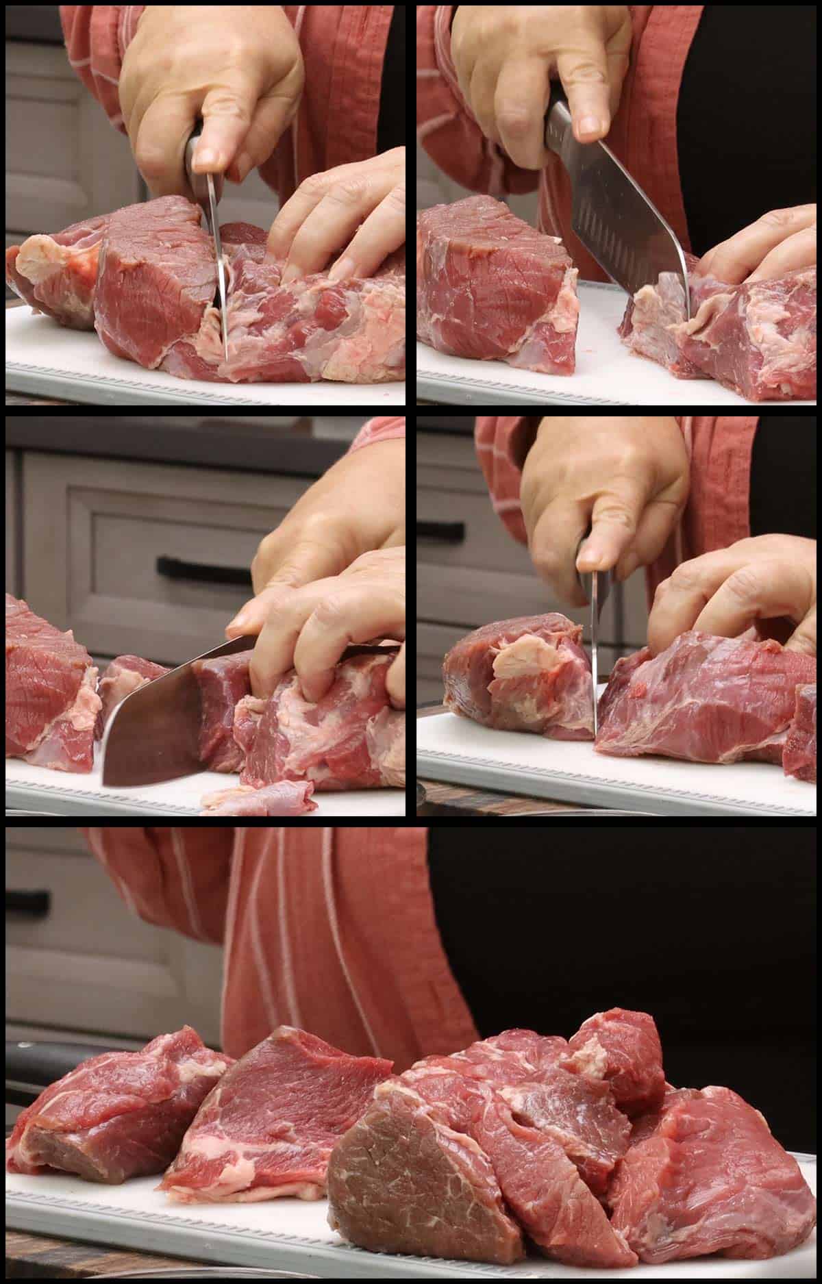 cutting the chuck roast to cook quicker. 