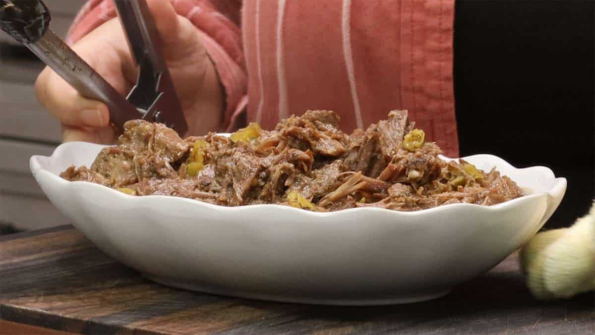 Mississippi Pot Roast in a dish ready to be served.