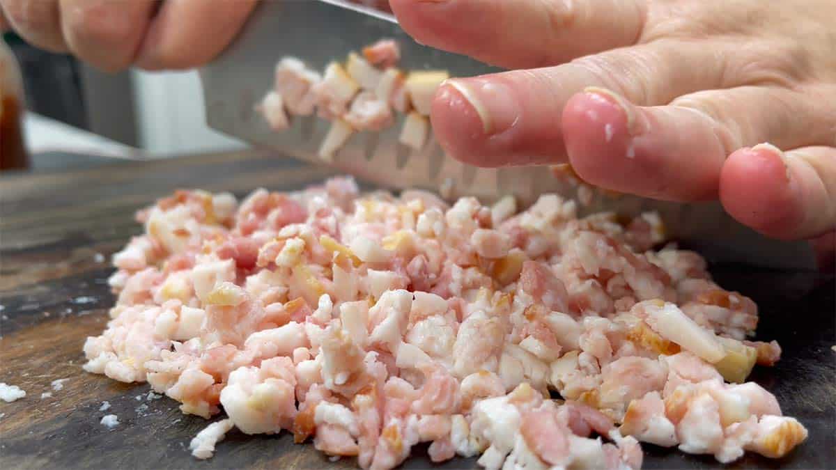 finely diced raw bacon.
