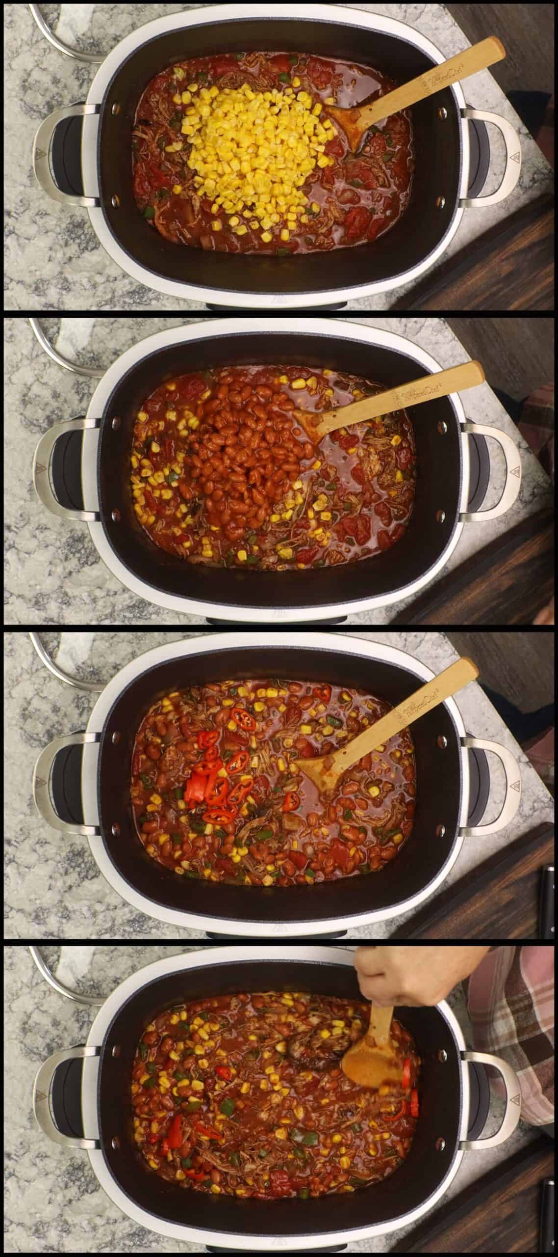 adding corn and hot pepper.