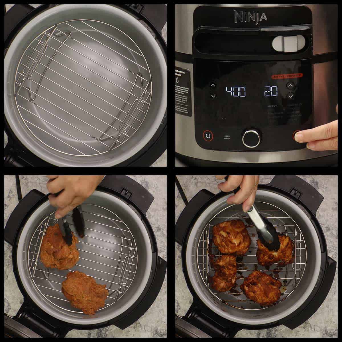 preheating the air fryer and adding chicken in a single layer.