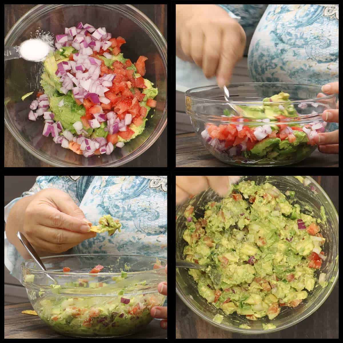 Mixing and tasting the guacamole.
