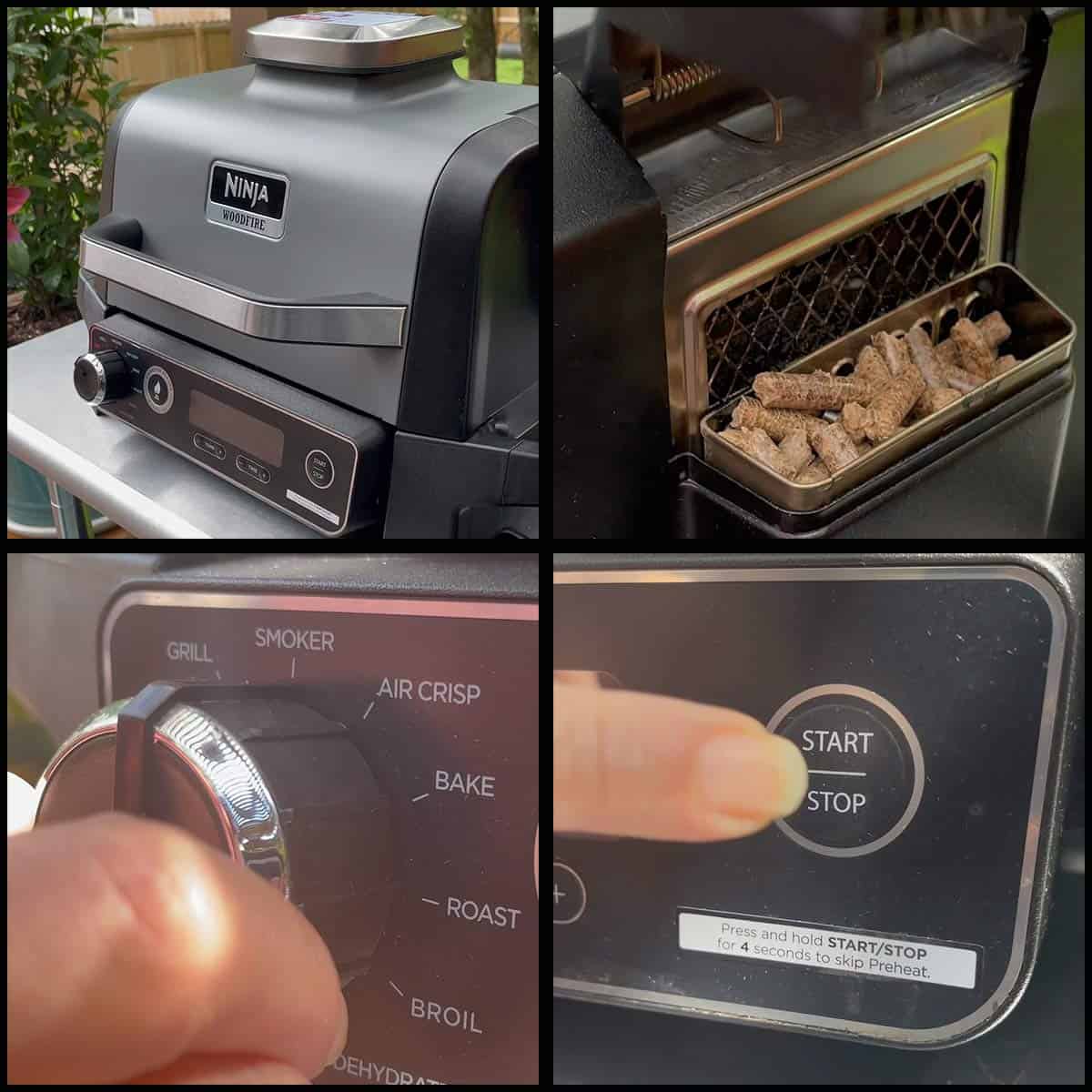 setting up the Ninja Woodfire by adding pellets and selecting the smoker function.